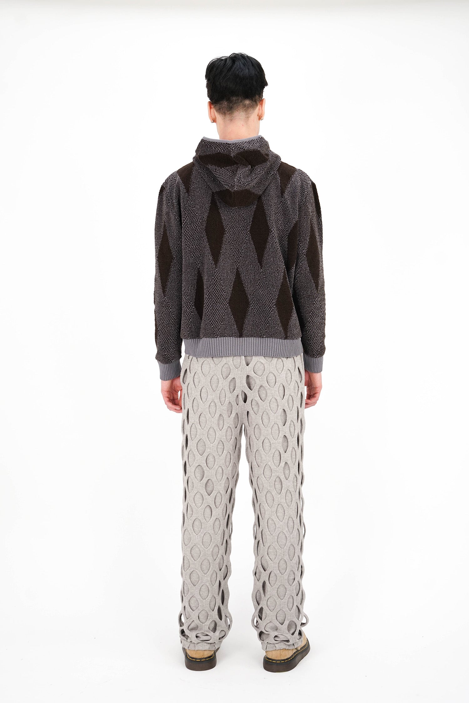 Isa Boulder - Small Argyle Towel Hoodie - Smoke Brown