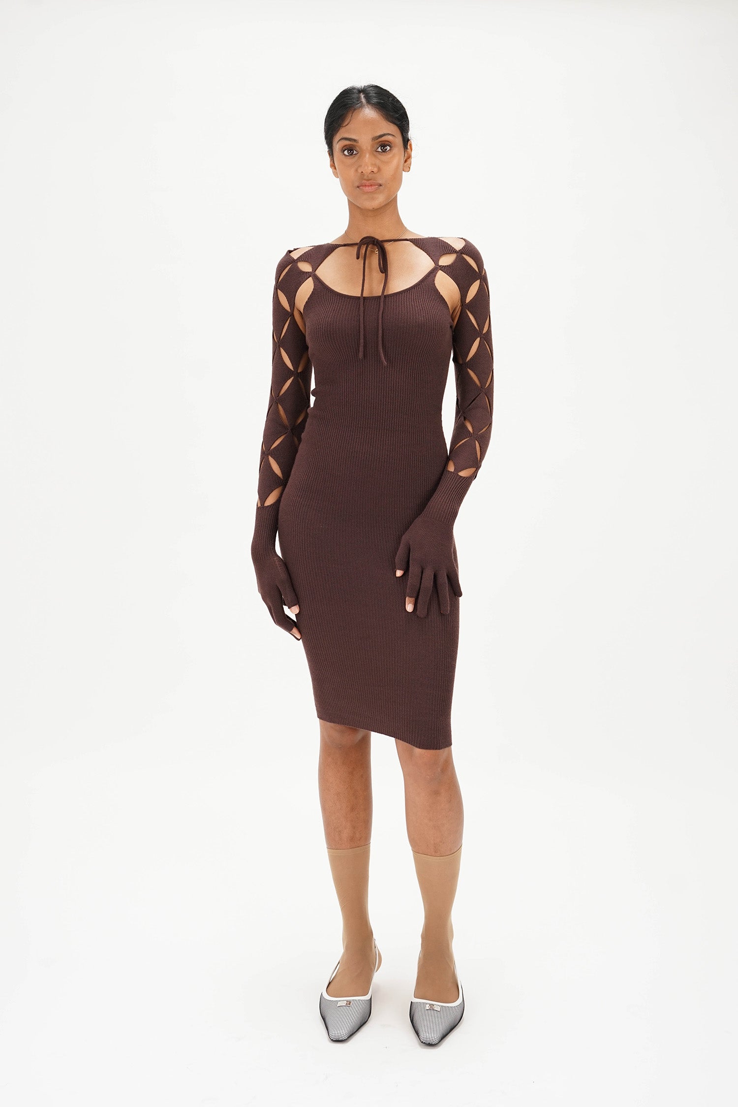 Isa Boulder - Argyle Sleeve Dress - Chocolate