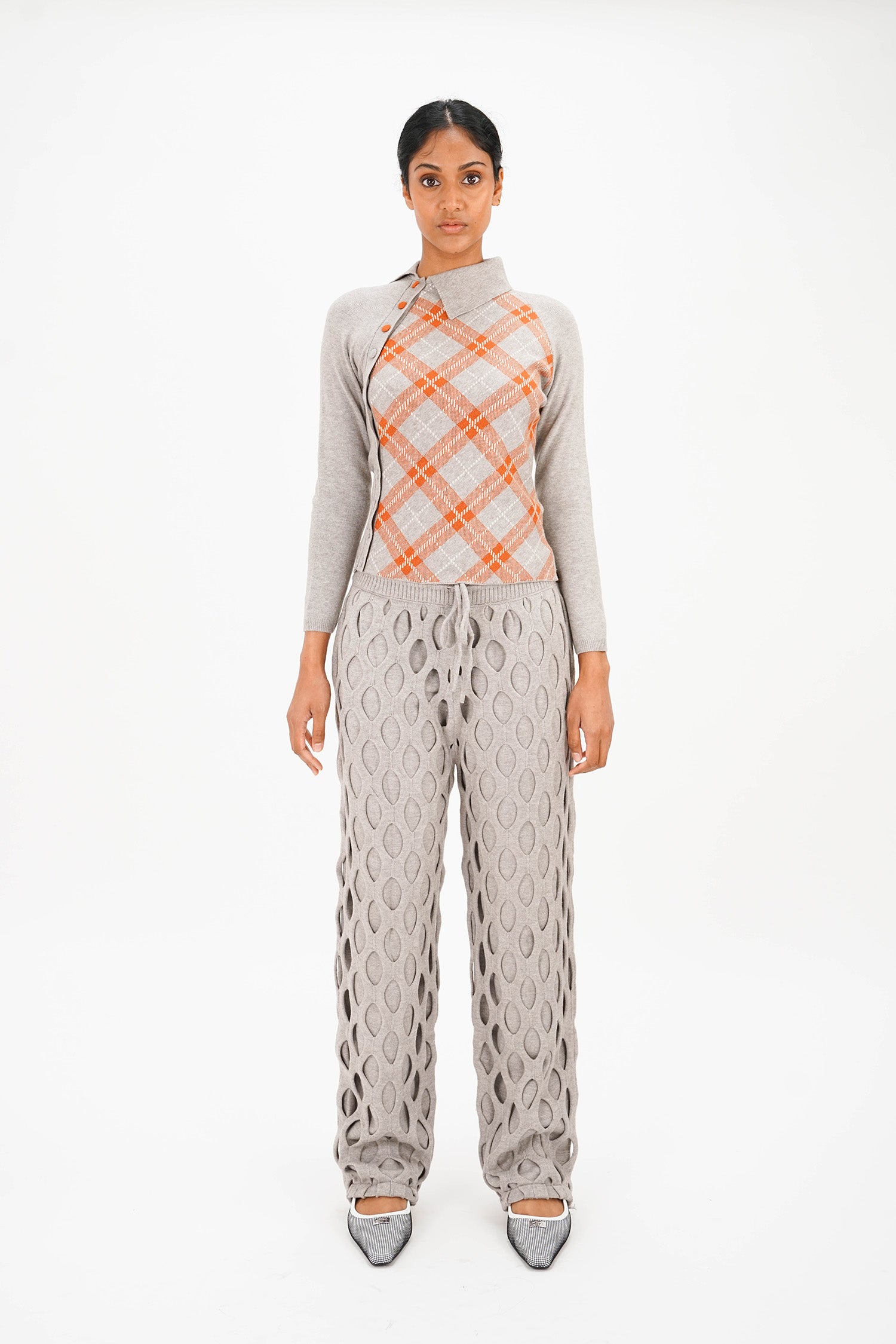 Isa Boulder - Tartan Asymmetric Top  - Ginger/Grey