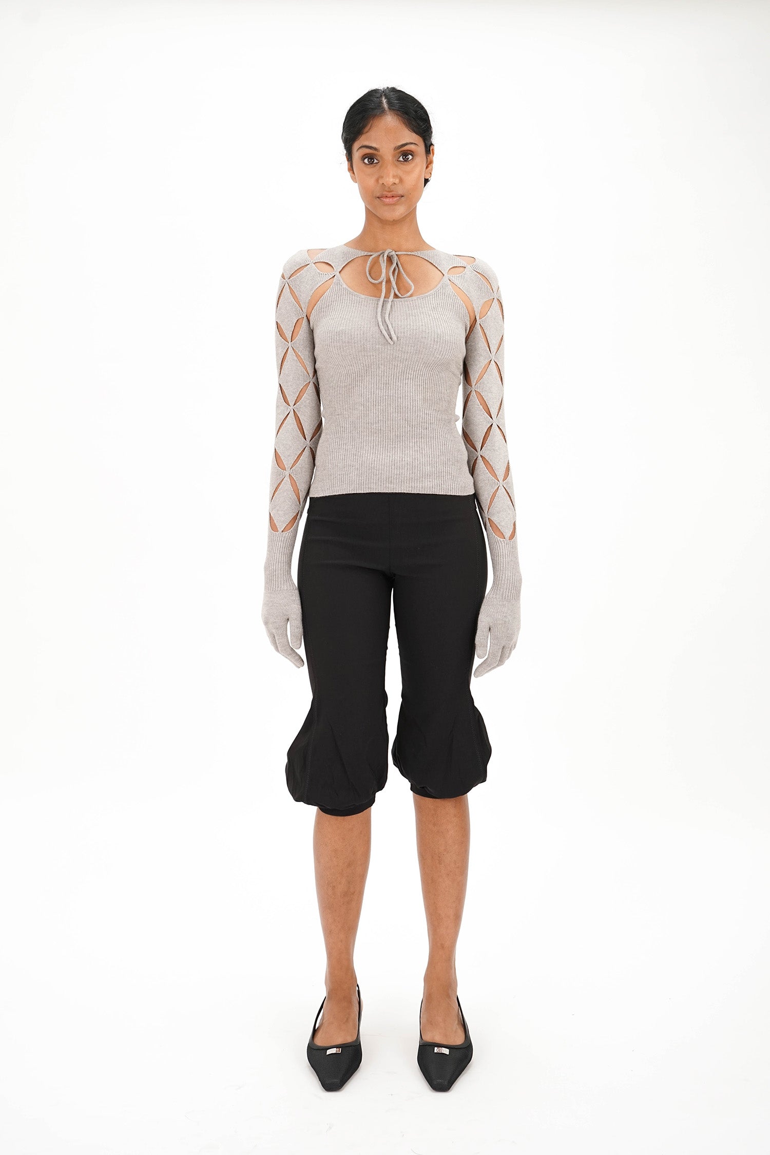 Isa Boulder - Argyle Sleeve Top - Light Grey