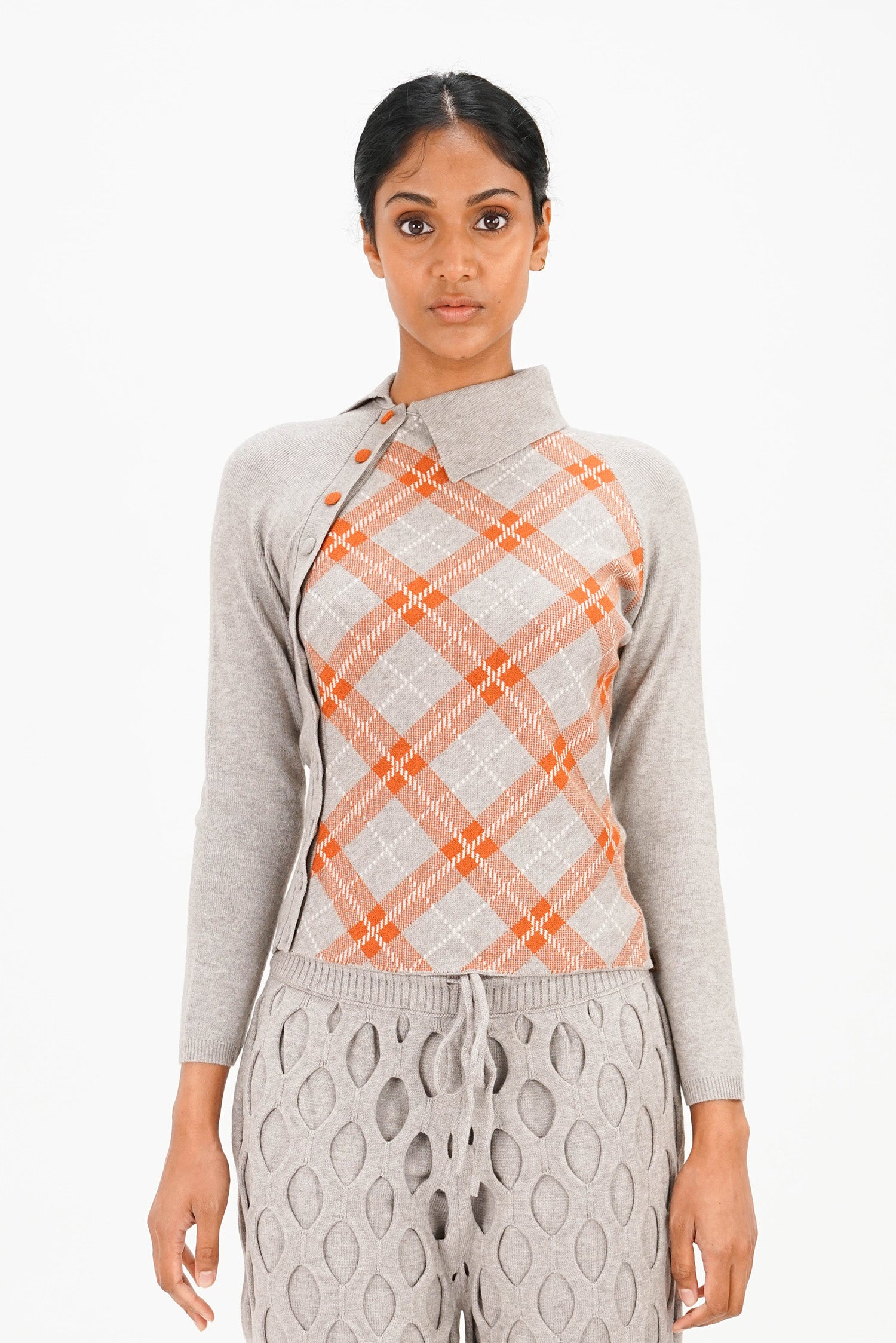 Isa Boulder - Tartan Asymmetric Top  - Ginger/Grey