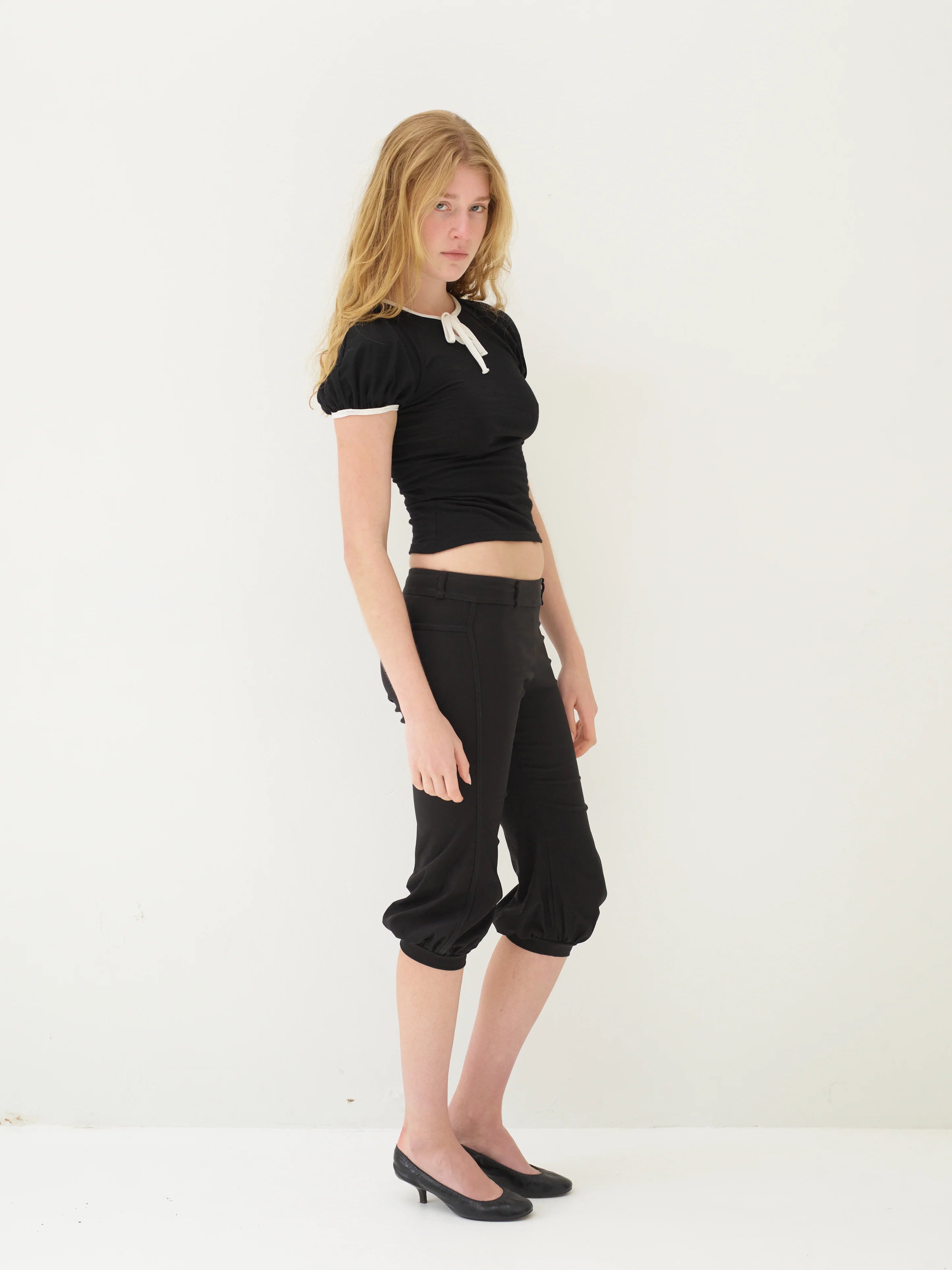 Emily Watson - Premium Merino Wool Raglan Keyhole Tee - Black