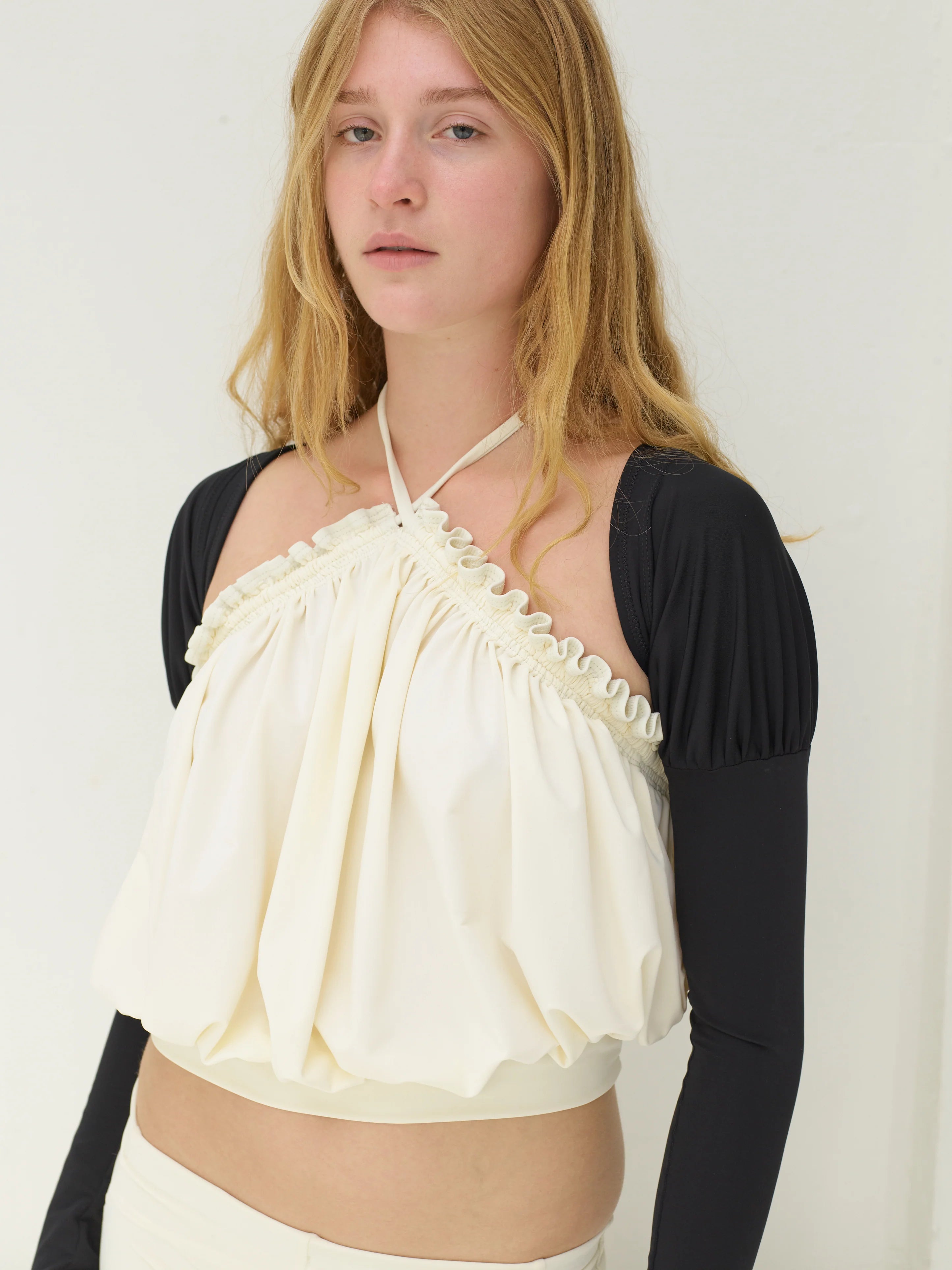 Emily Watson - Frilly Gathered Top - Pearl
