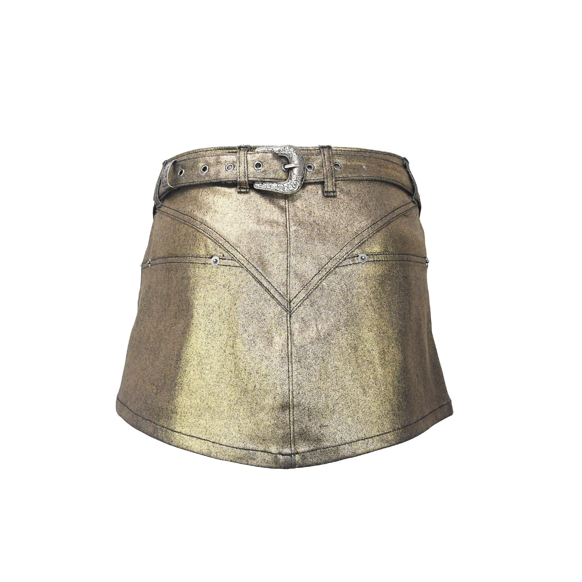 KAHE - Back Buckle Mini Skirt - Gold