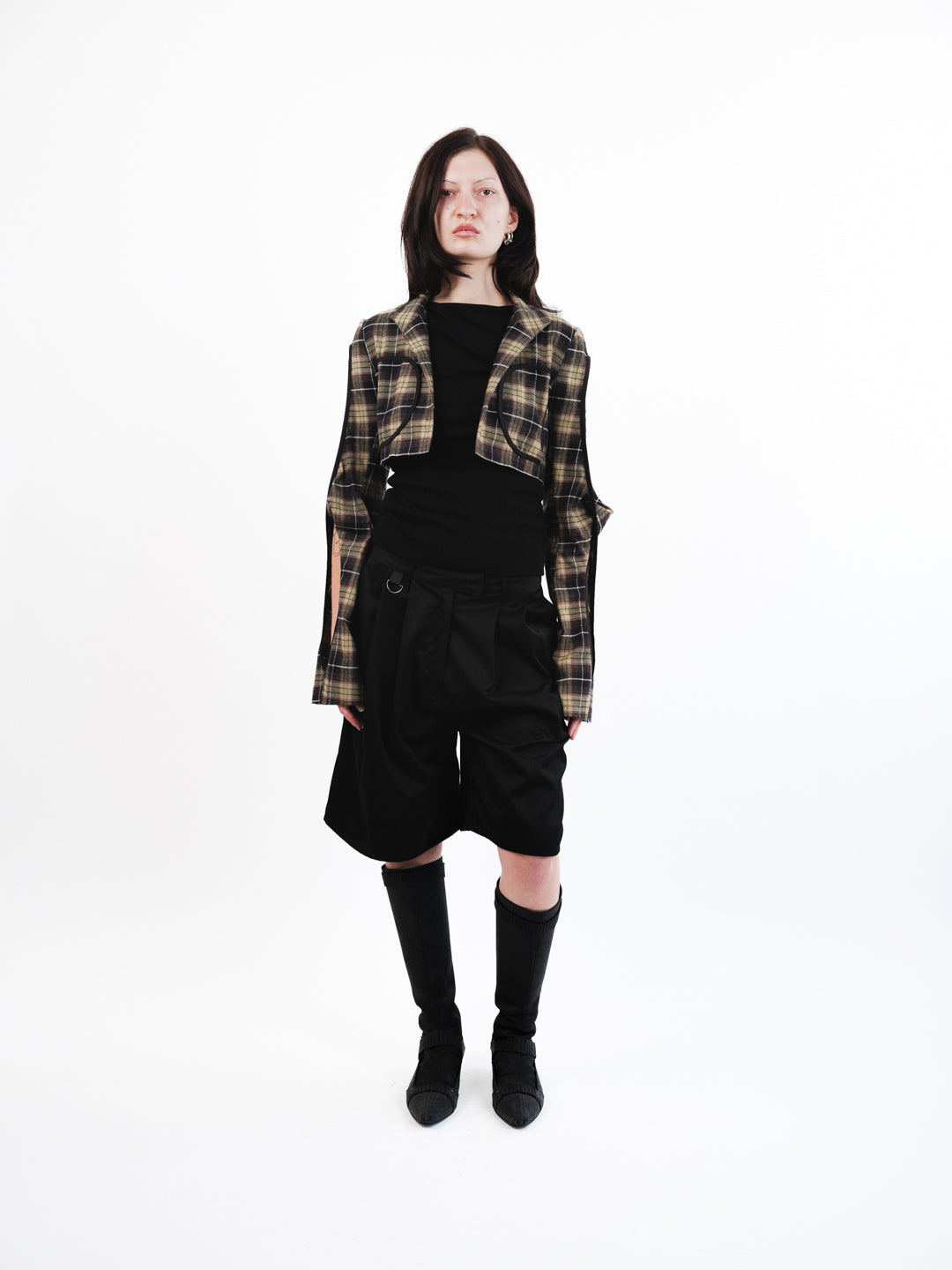 Urte Kat - Twist Sleeve Cotton Jacket - Tartan