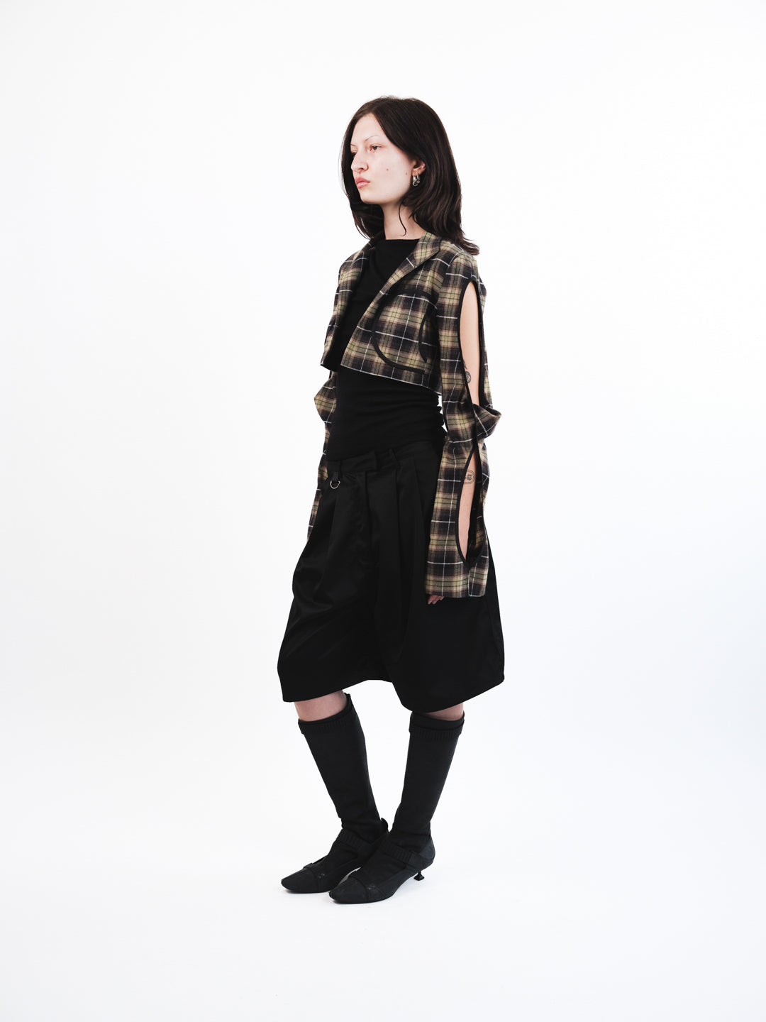 Urte Kat - Twist Sleeve Cotton Jacket - Tartan