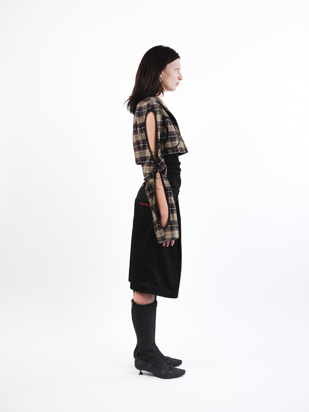 Urte Kat - Twist Sleeve Cotton Jacket - Tartan