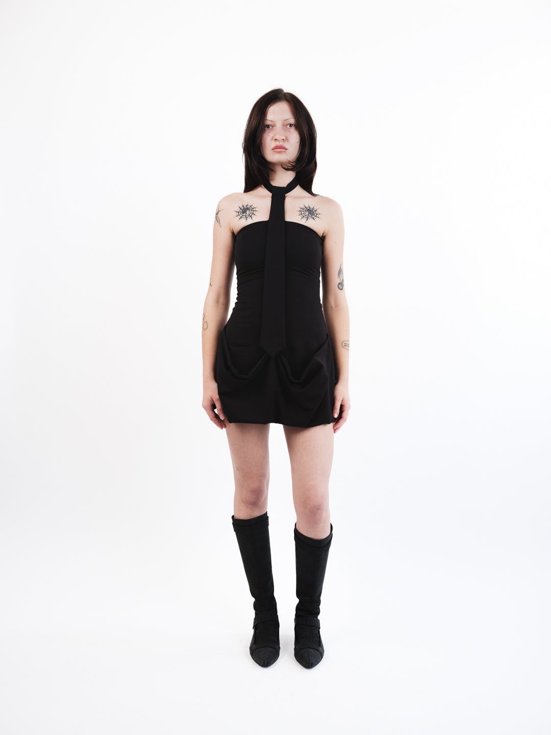 Urte Kat - Necktie Draped Dress - Black