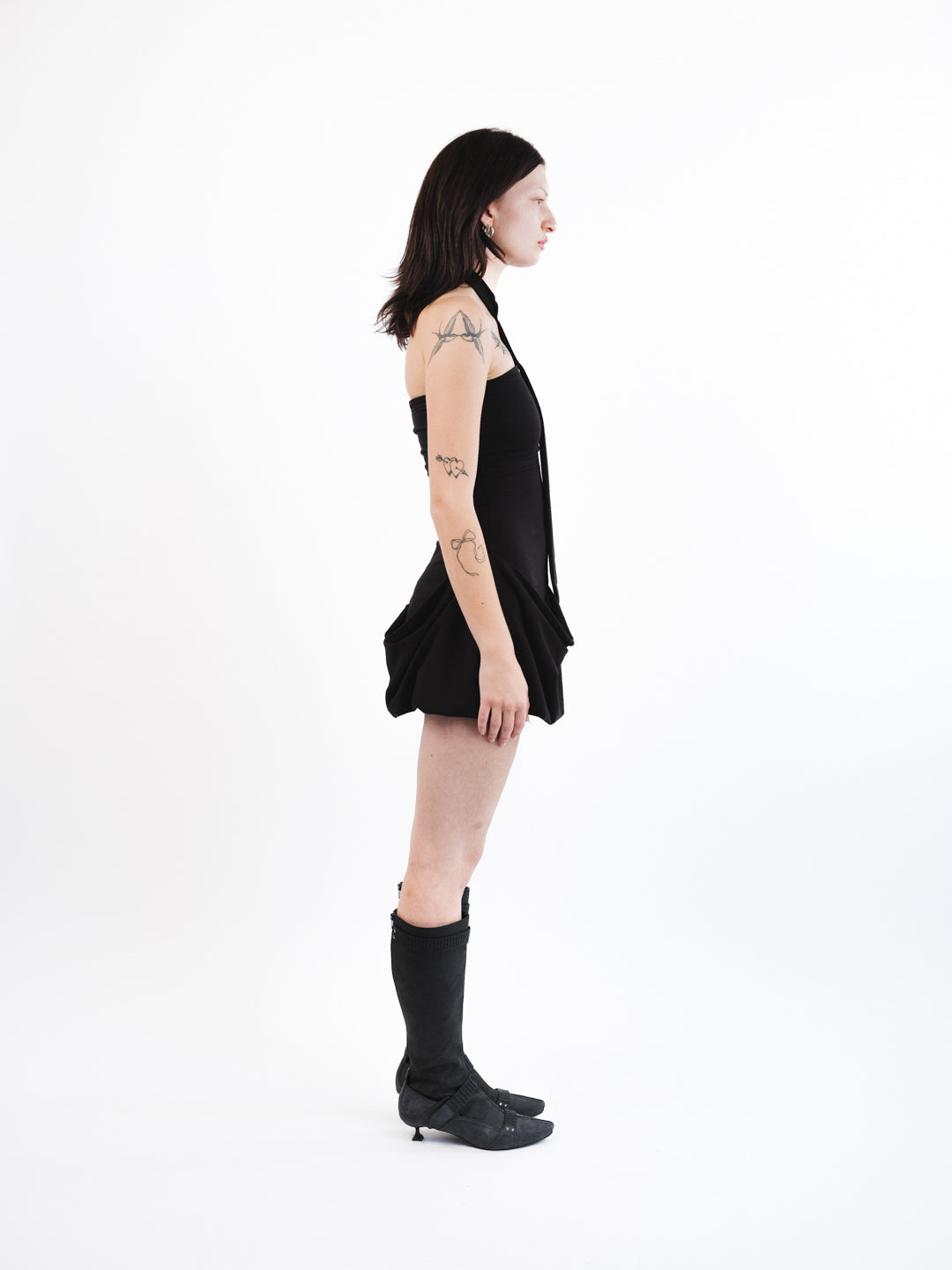 Urte Kat - Necktie Draped Dress - Black