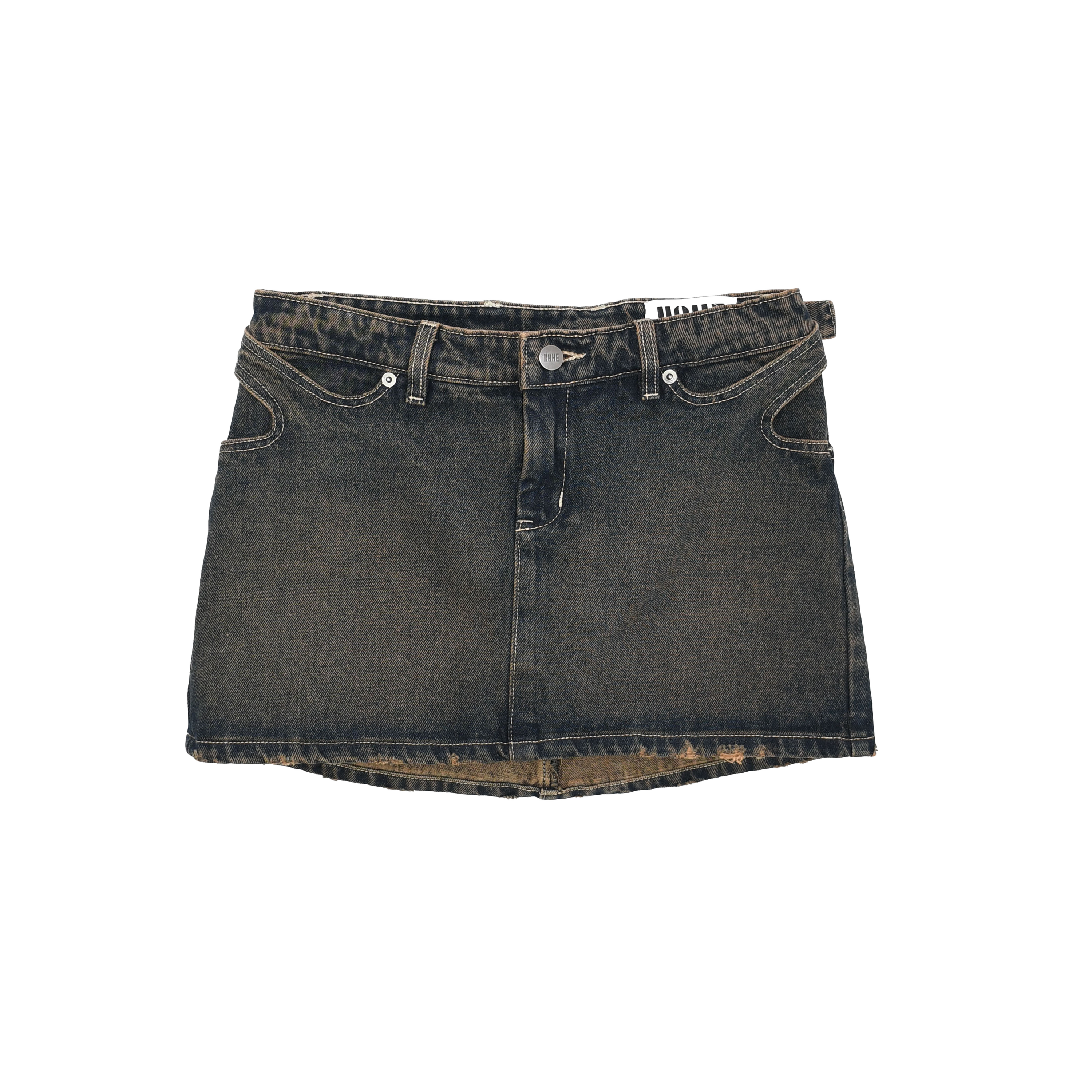 Kahe - Back Buckle Mini Skirt -  Indigo Fade