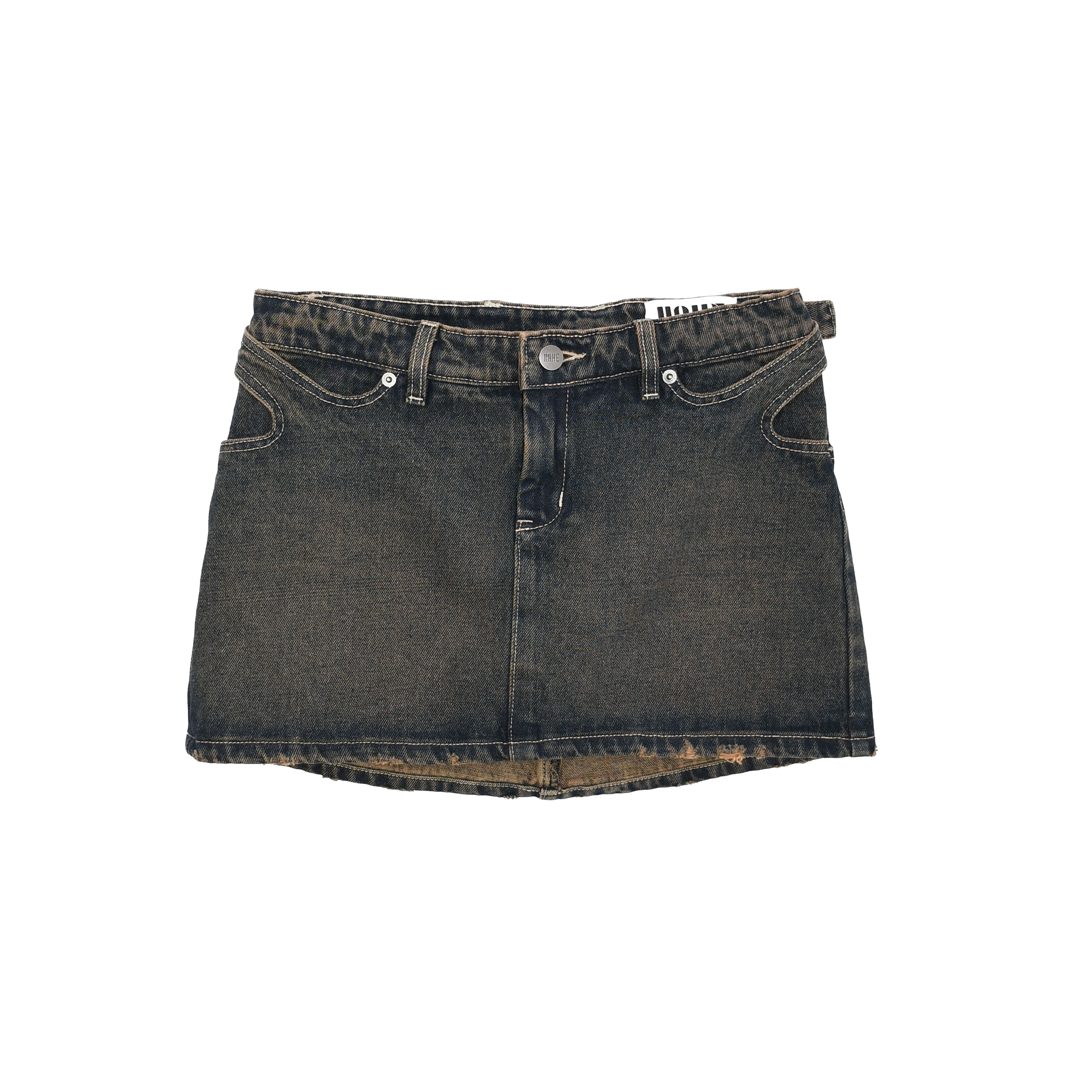 KAHE - Back Buckle Mini Skirt -  Indigo Fade