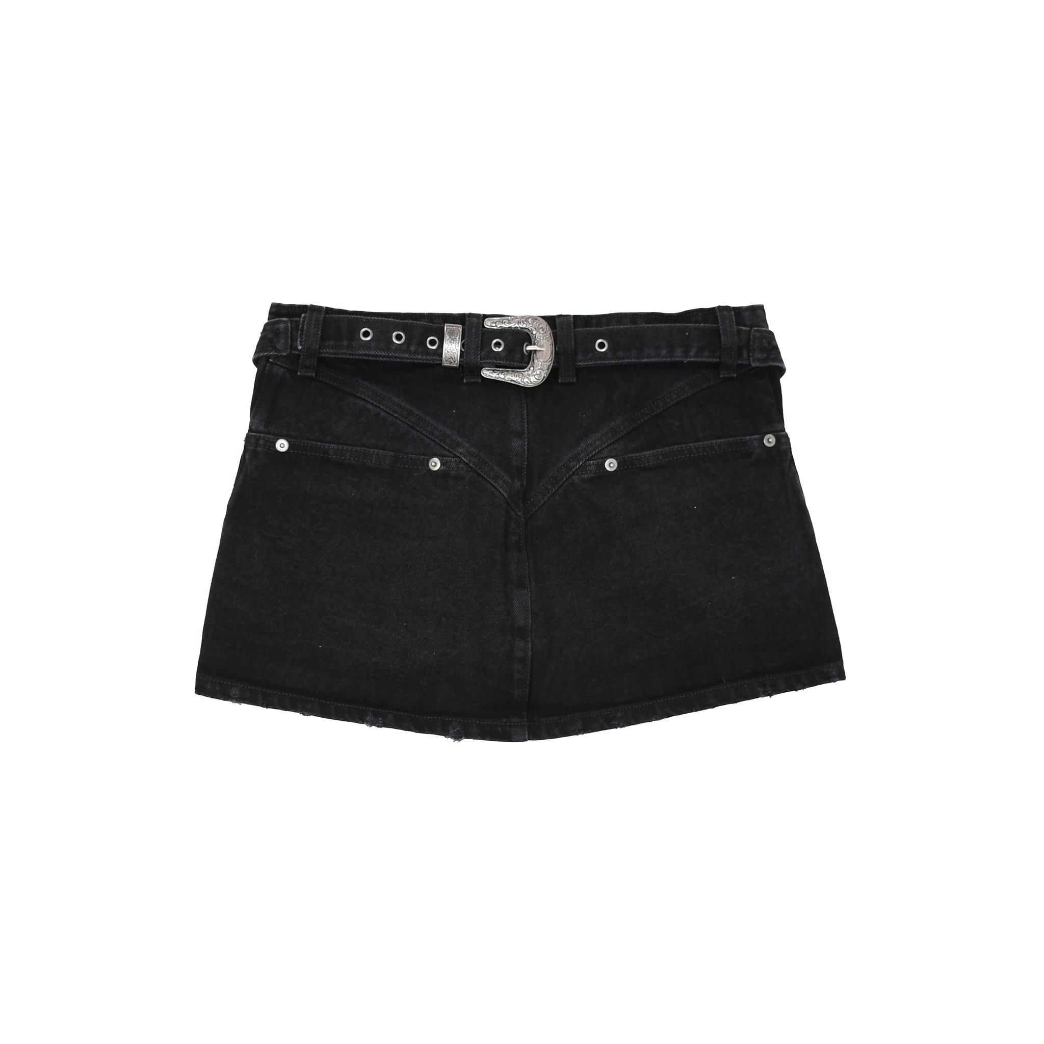 Kahe - Back Buckle Mini Skirt - Black