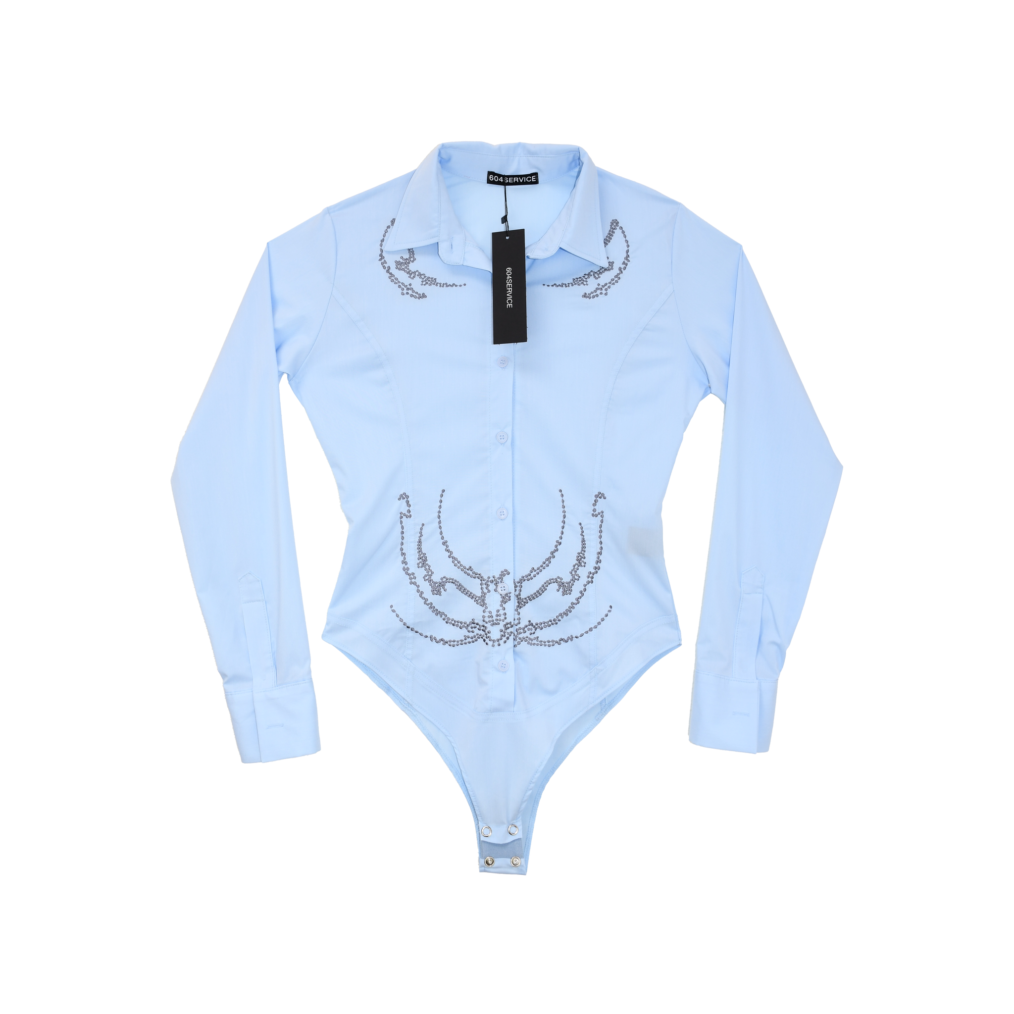 604SERVICE - Embroidered Office Bodysuit - Blue
