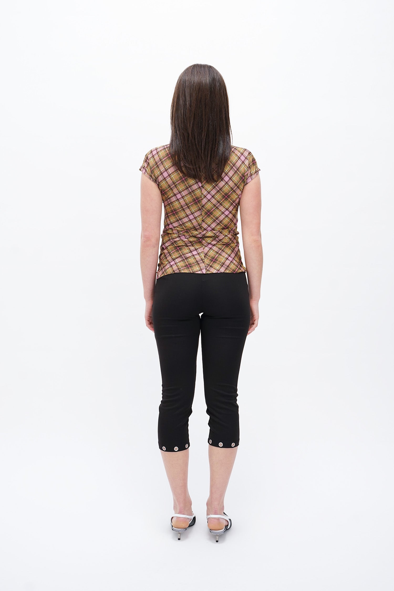 Taottao - Plaid Mesh Star Cutout T-Shirt - Smooky