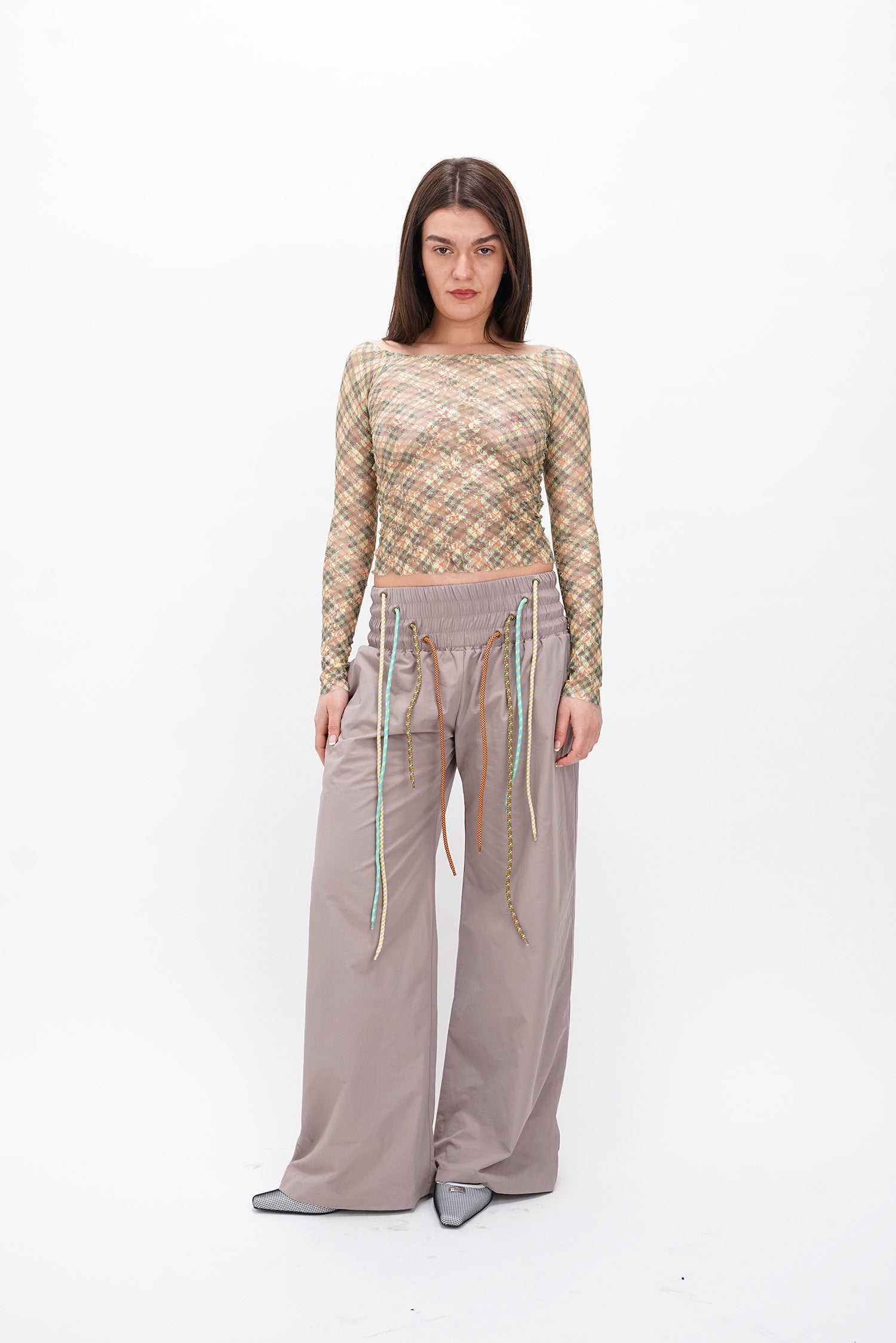 Taottao - Nylon Sports Oversized Baggy Pants w/ 4 Strings Thistle