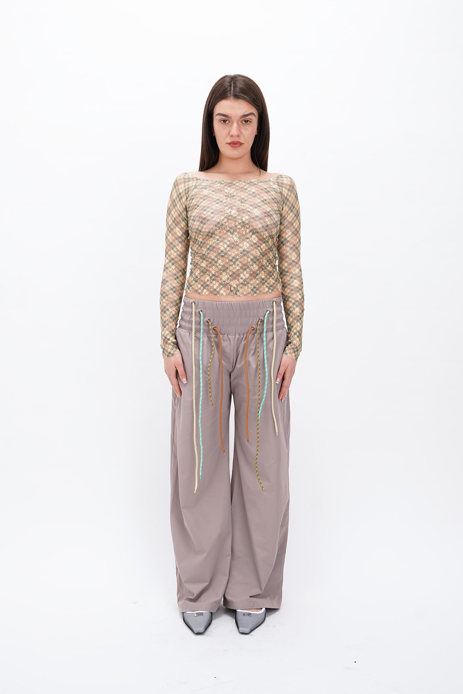 Taottao - Nylon Sports Oversized Baggy Pants w/ 4 Strings Thistle