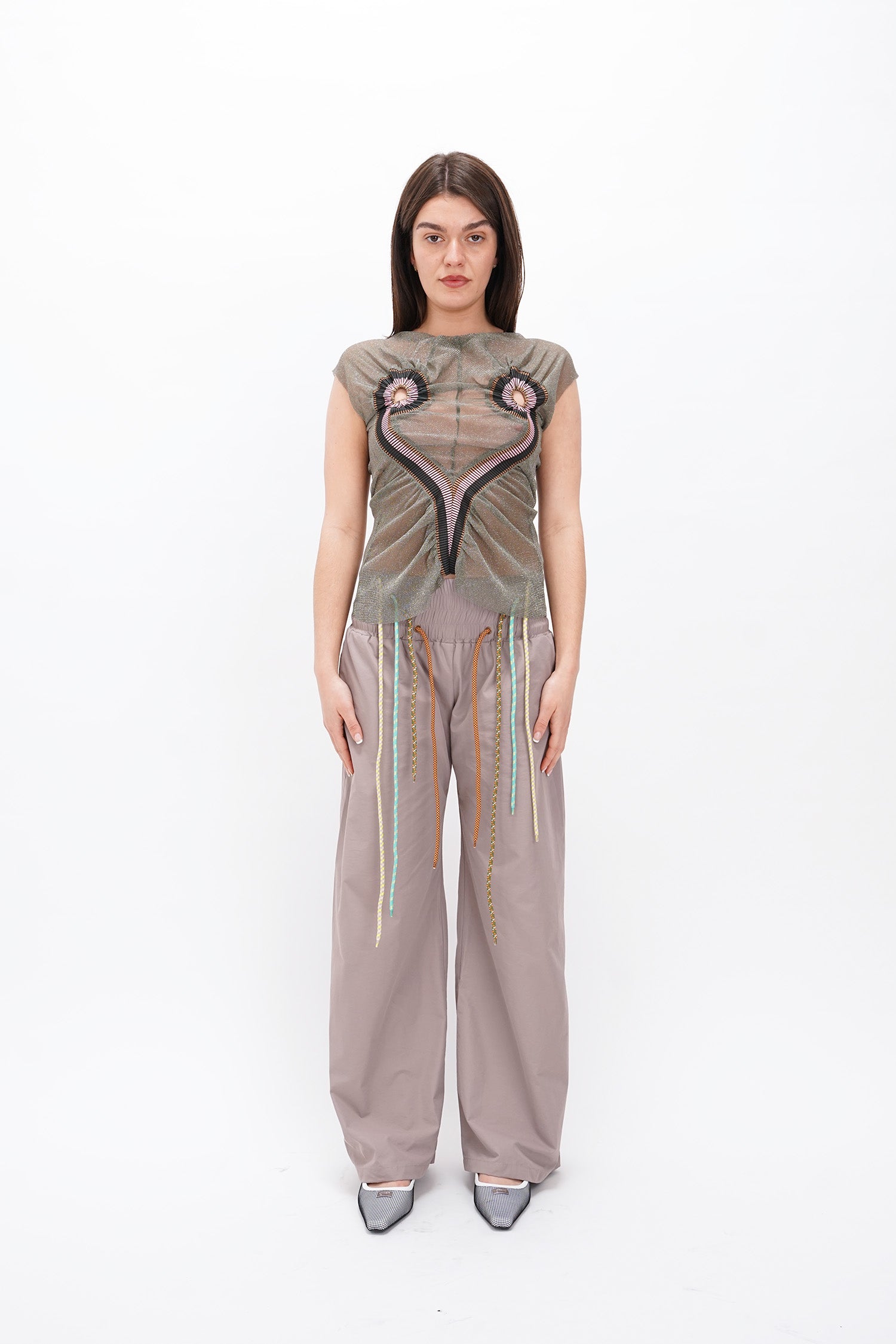 Taottao - Patched Heart Shape Tank Tee - Metallic Silver