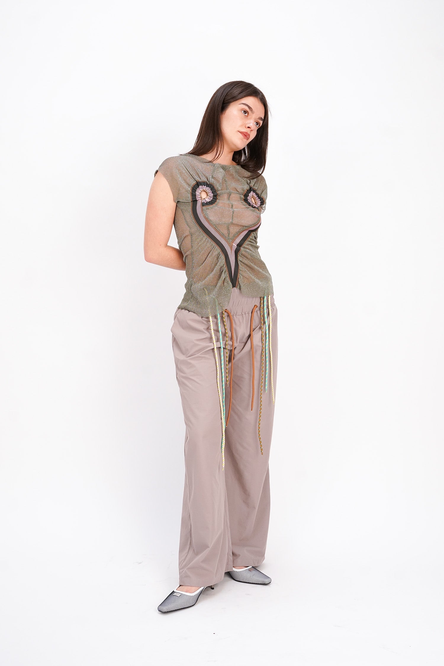 Taottao - Patched Heart Shape Tank Tee - Metallic Silver
