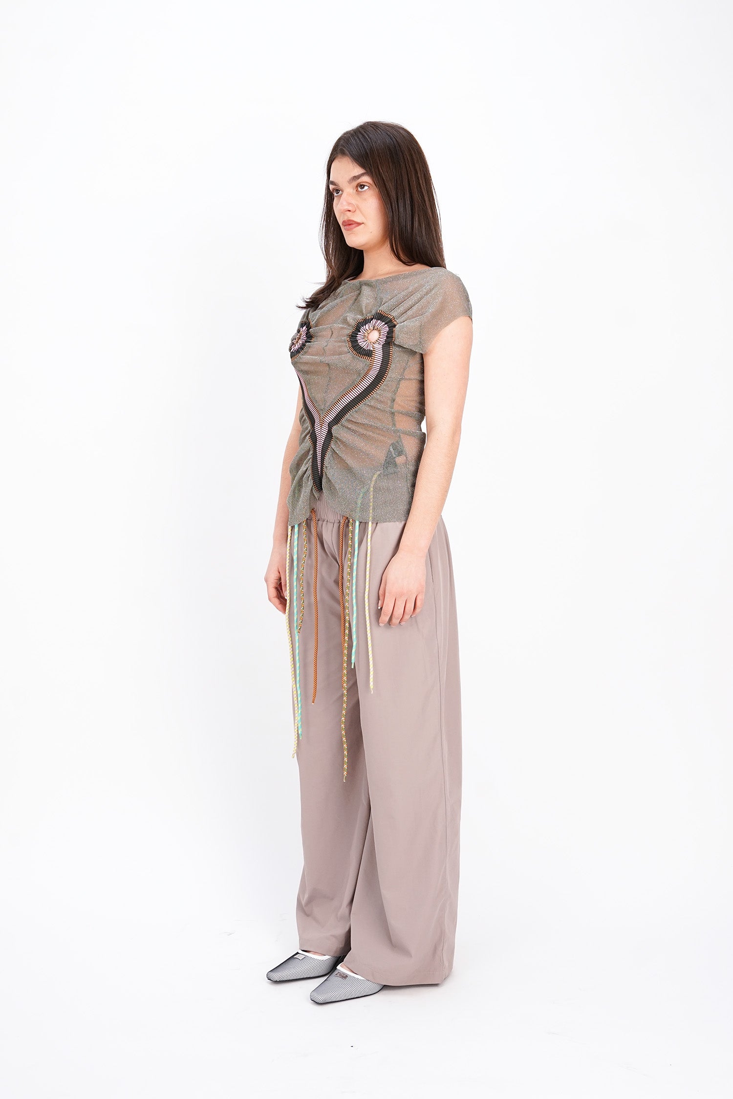 Taottao - Patched Heart Shape Tank Tee - Metallic Silver