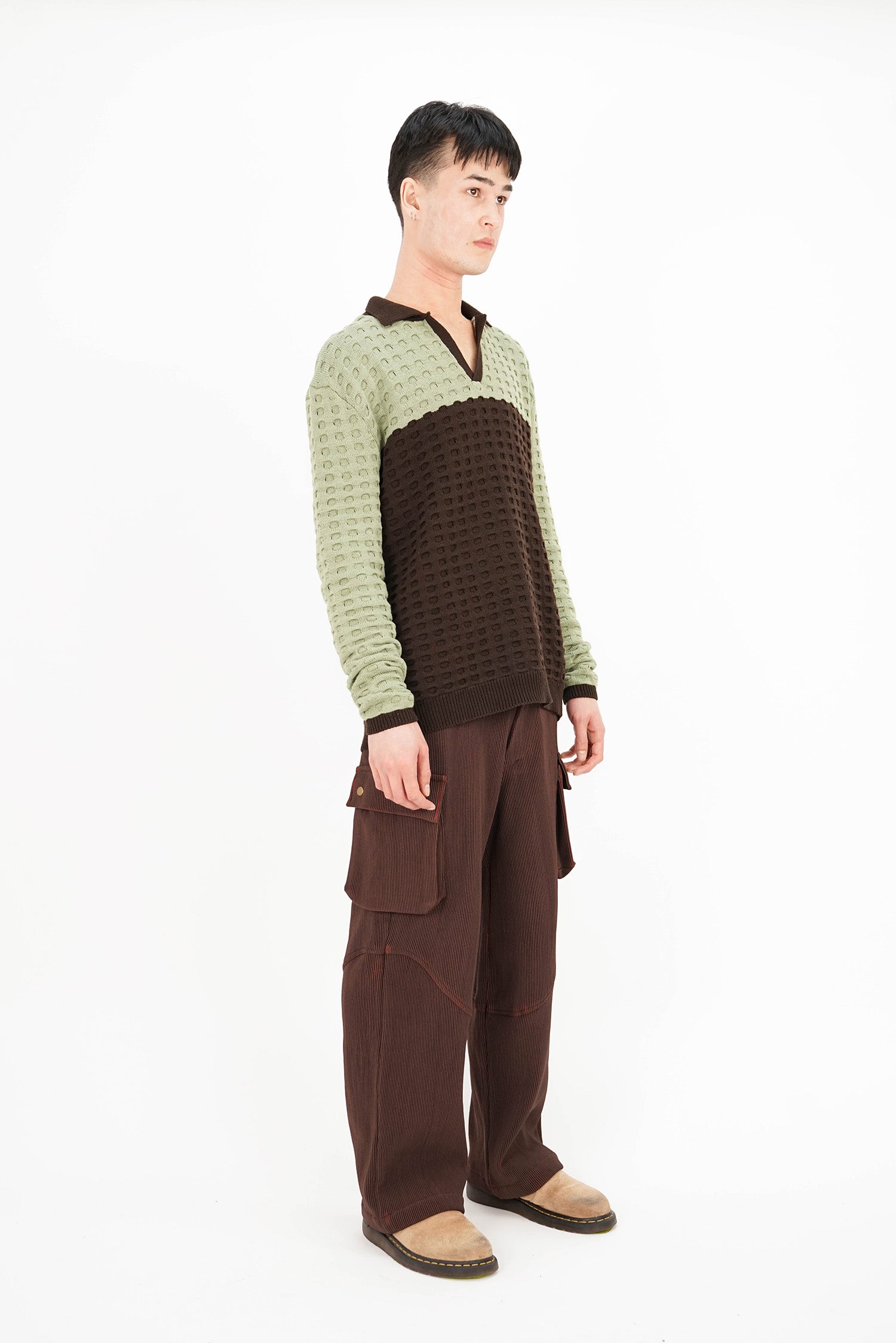 Isa Boulder - Long Sleeve Grid Polo - Choco Mint