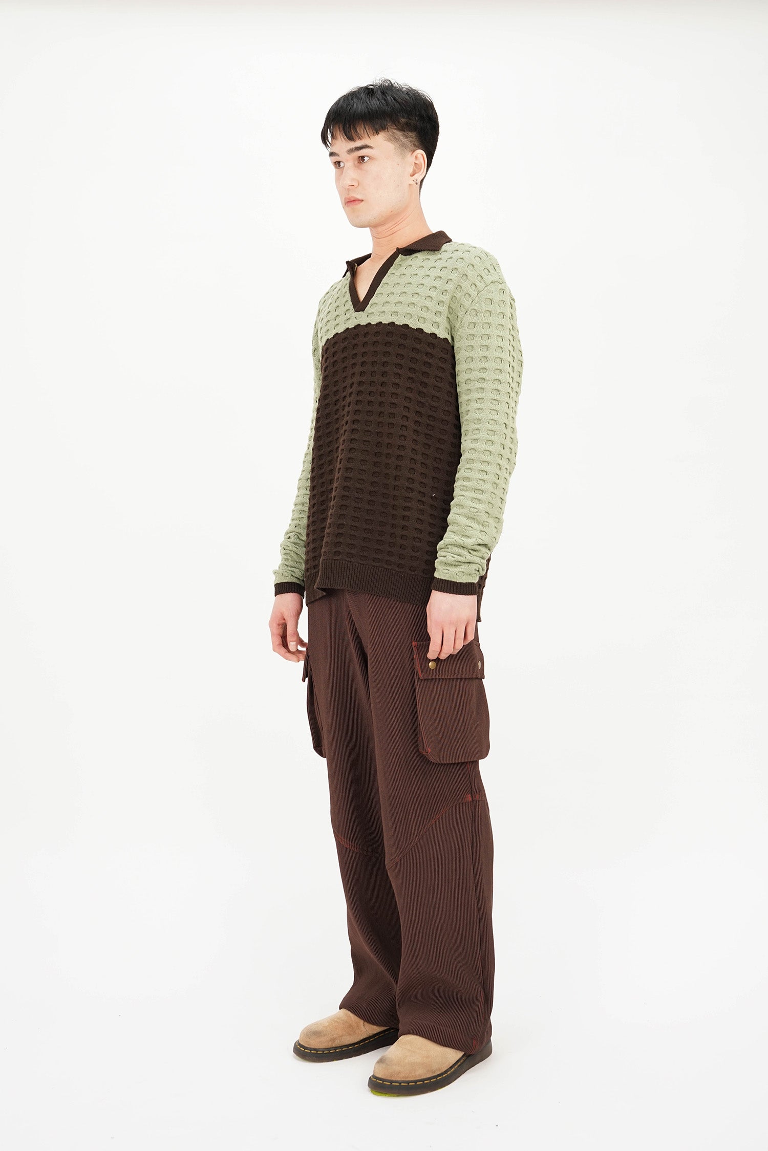 Isa Boulder - Long Sleeve Grid Polo - Choco Mint
