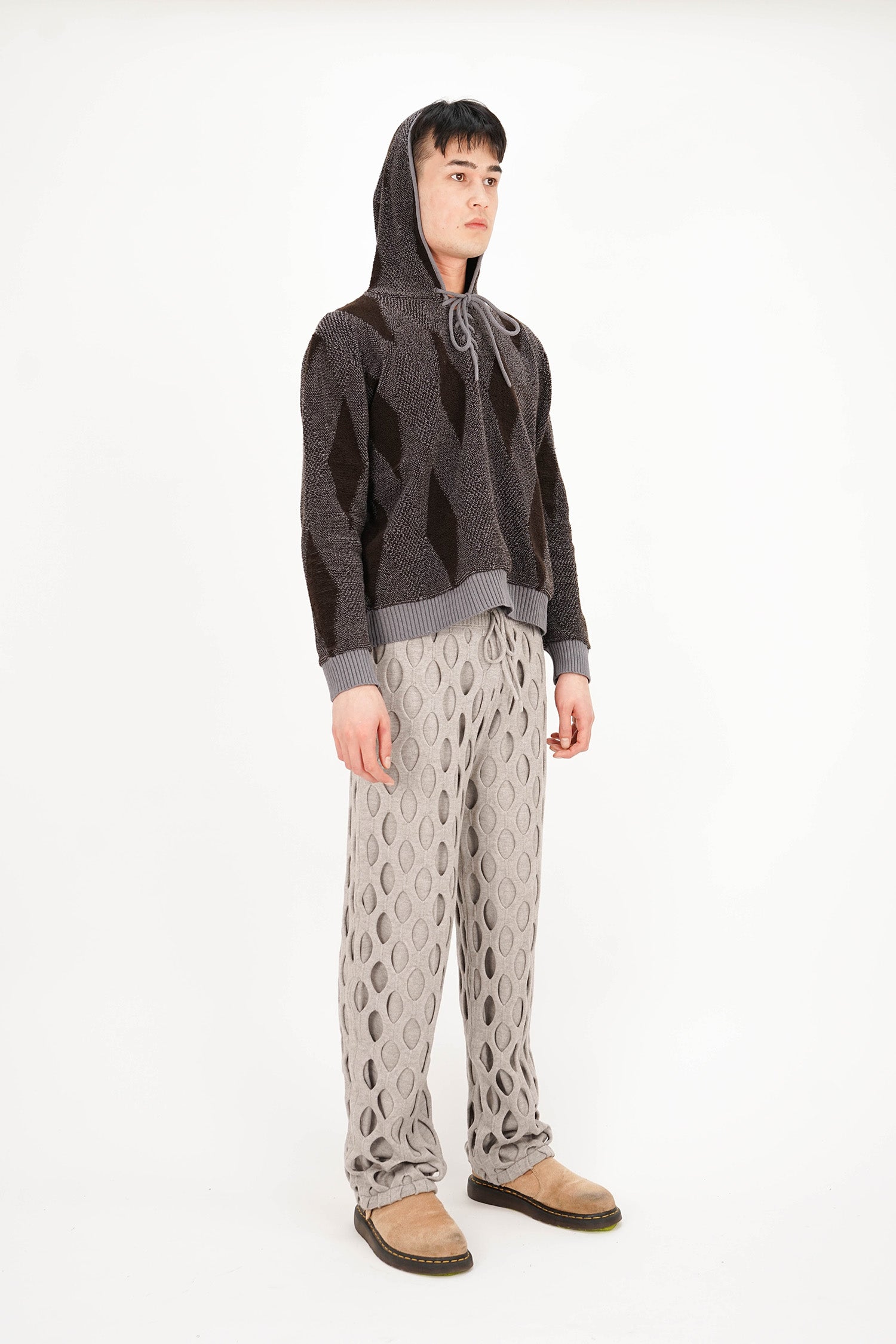 Isa Boulder - Small Argyle Towel Hoodie - Smoke Brown