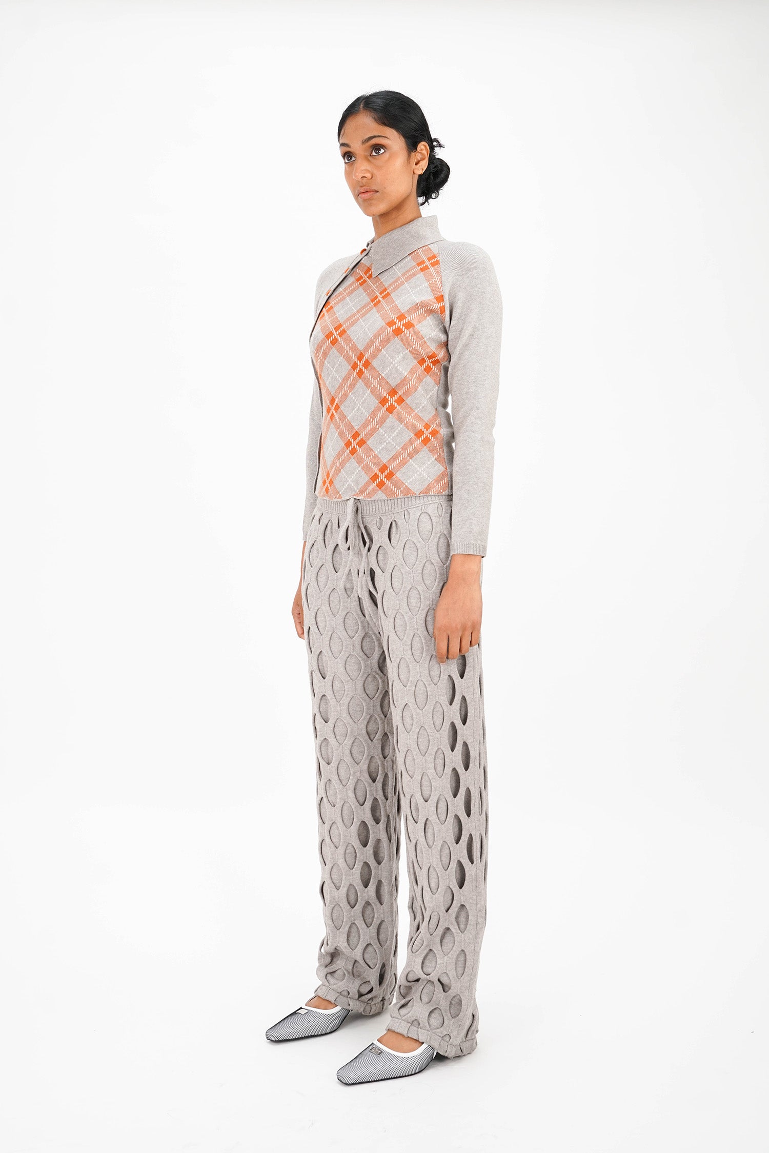 Isa Boulder - Tartan Asymmetric Top  - Ginger/Grey