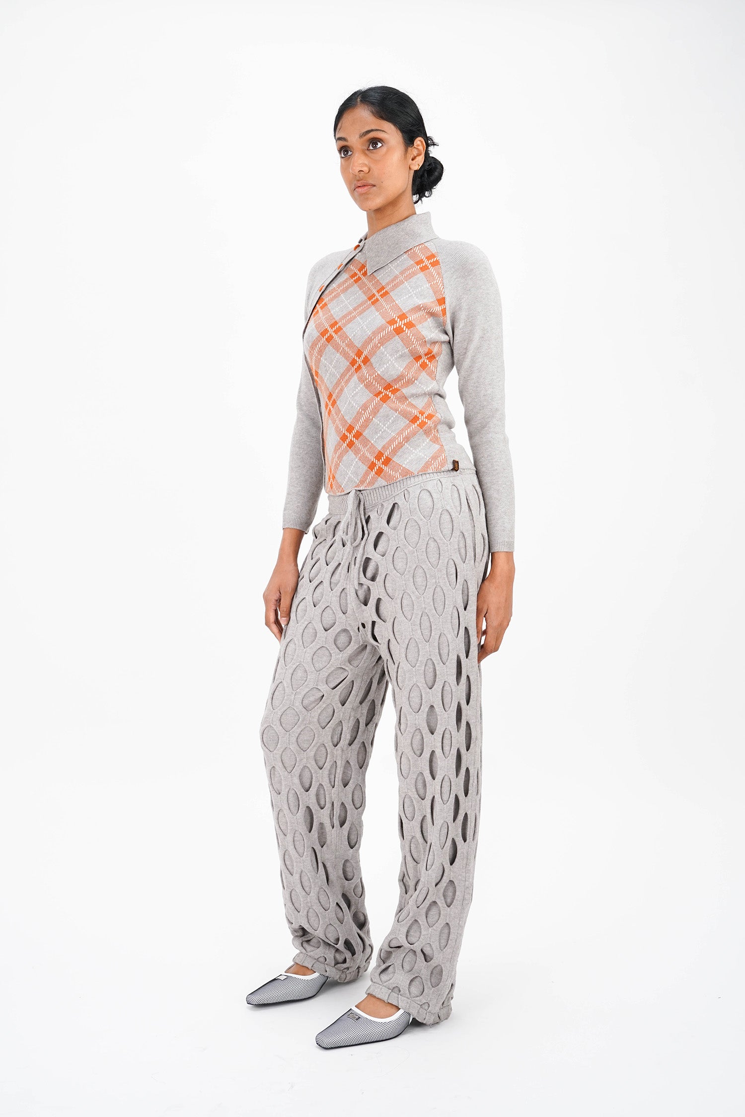 Isa Boulder - Tartan Asymmetric Top  - Ginger/Grey