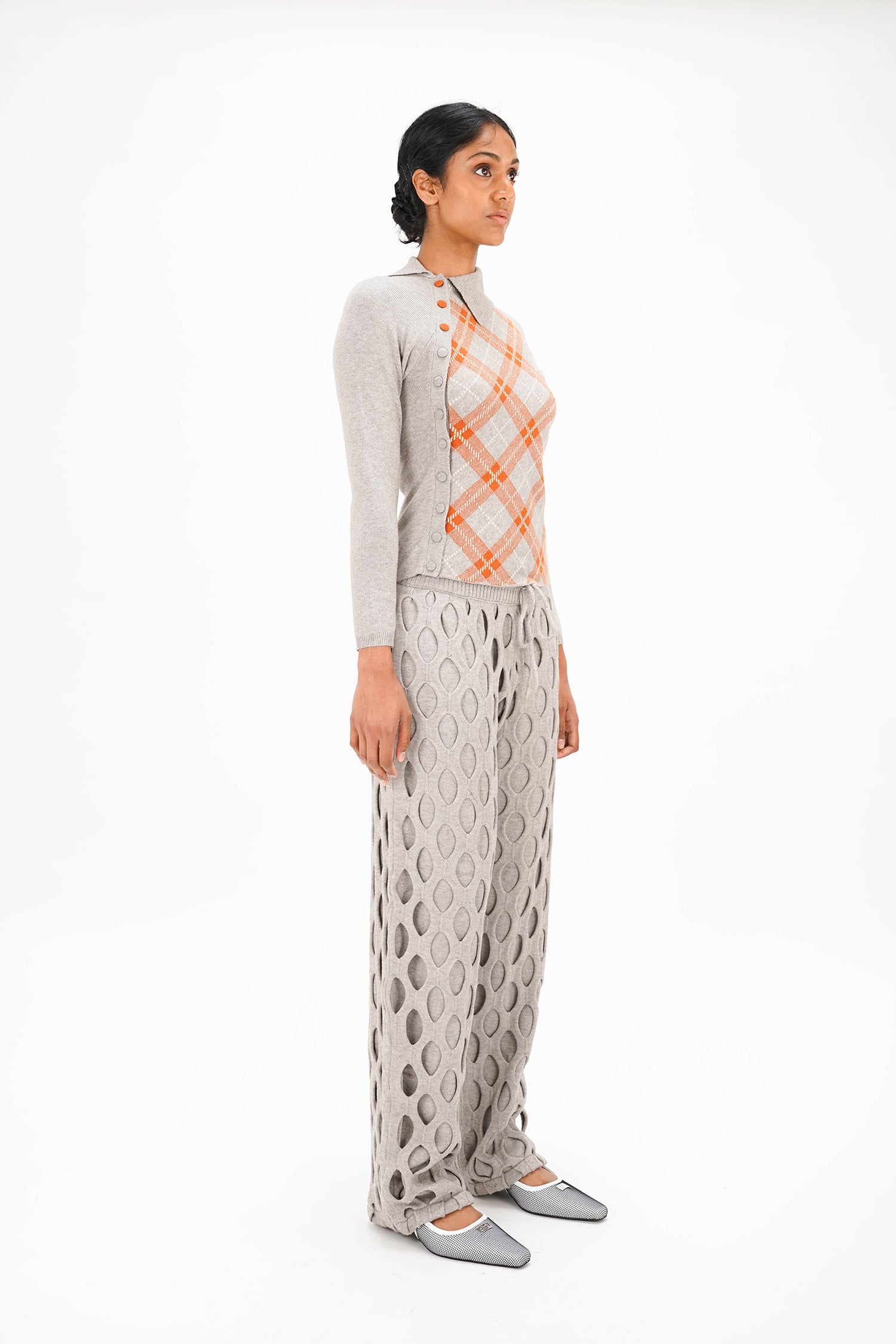 Isa Boulder - Tartan Asymmetric Top  - Ginger/Grey