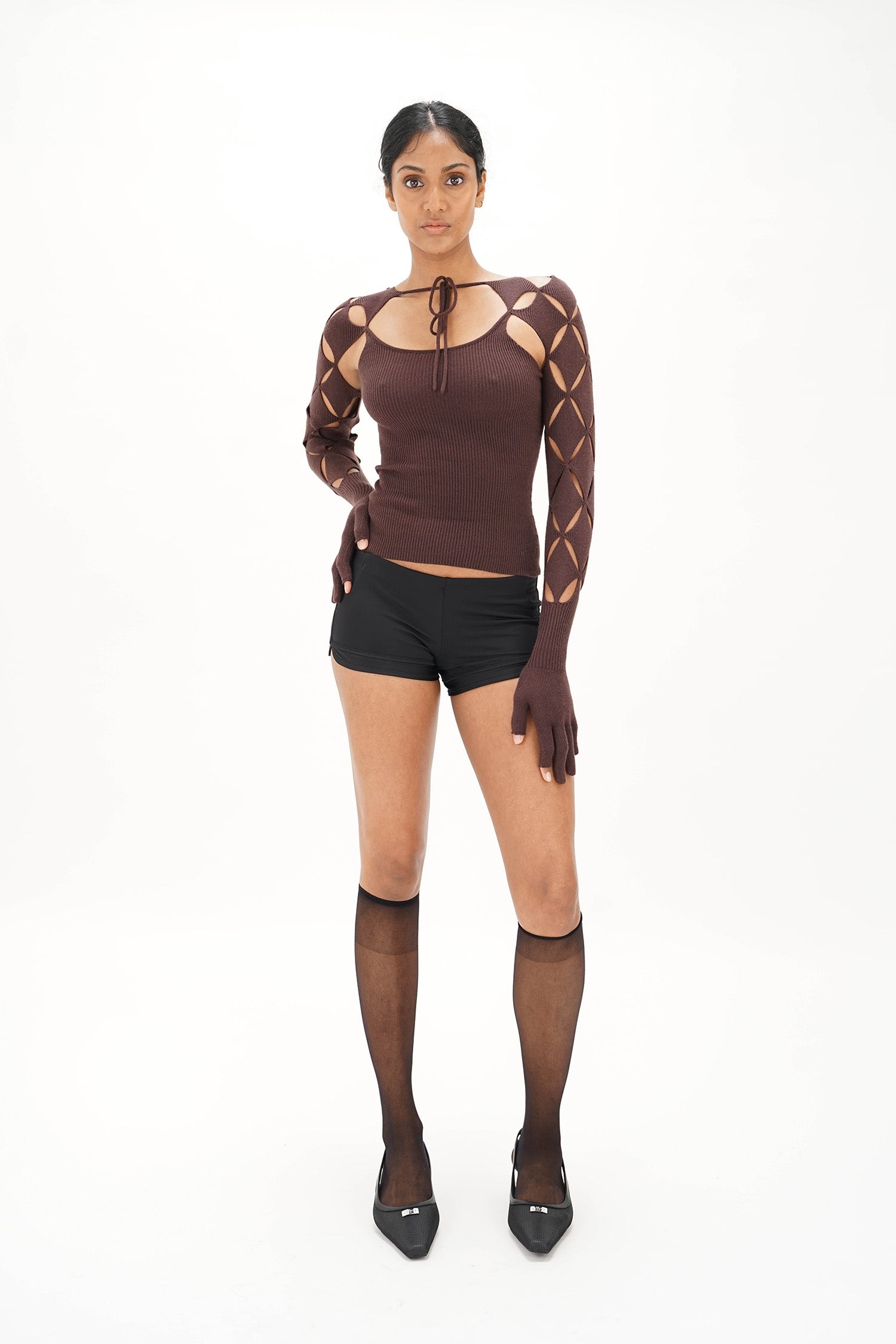 Isa Boulder - Argyle Sleeve Top - Chocolate