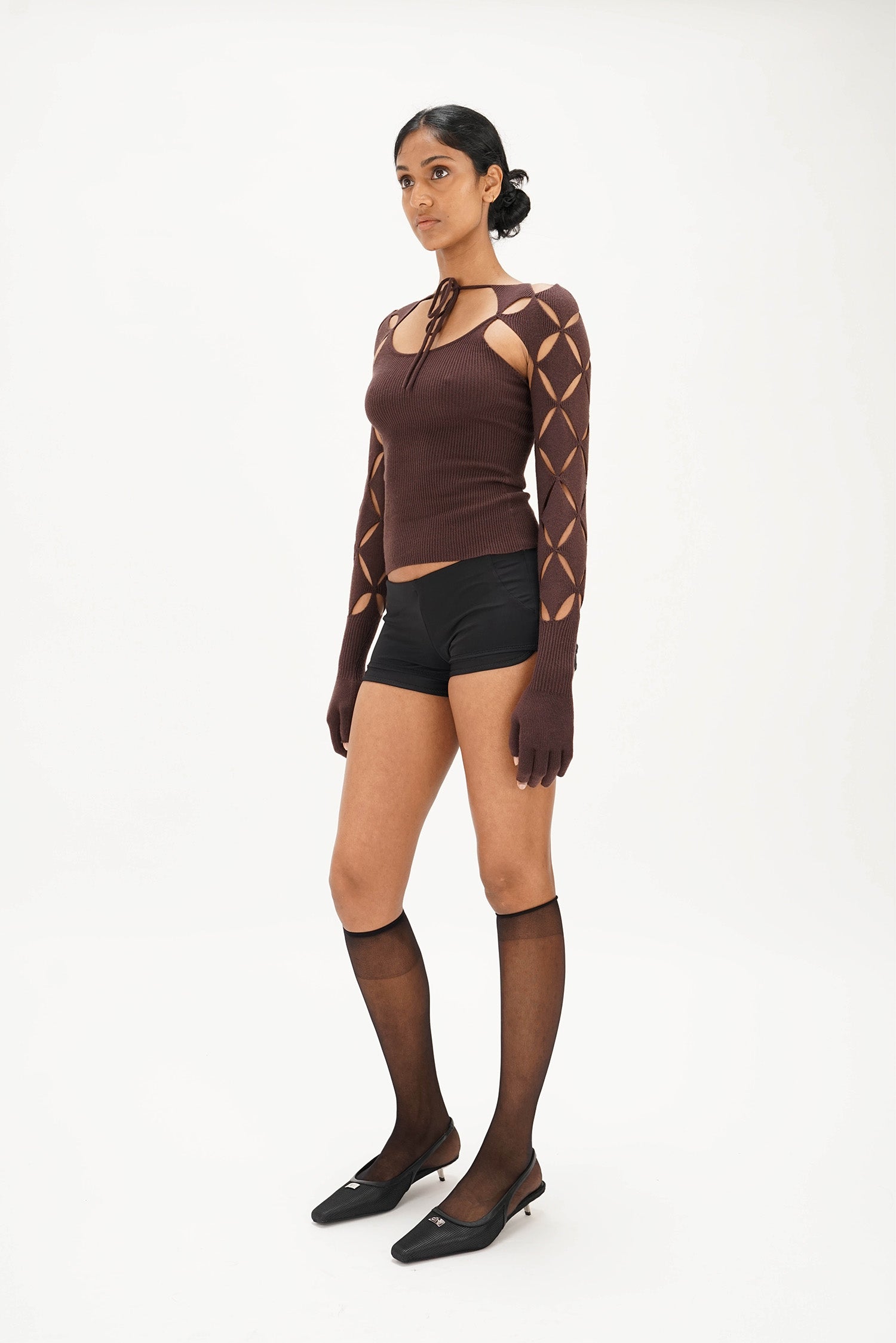 Isa Boulder - Argyle Sleeve Top - Chocolate