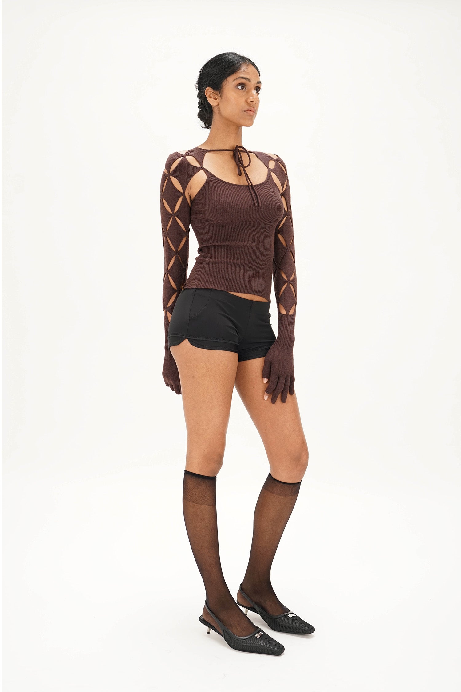 Isa Boulder - Argyle Sleeve Top - Chocolate