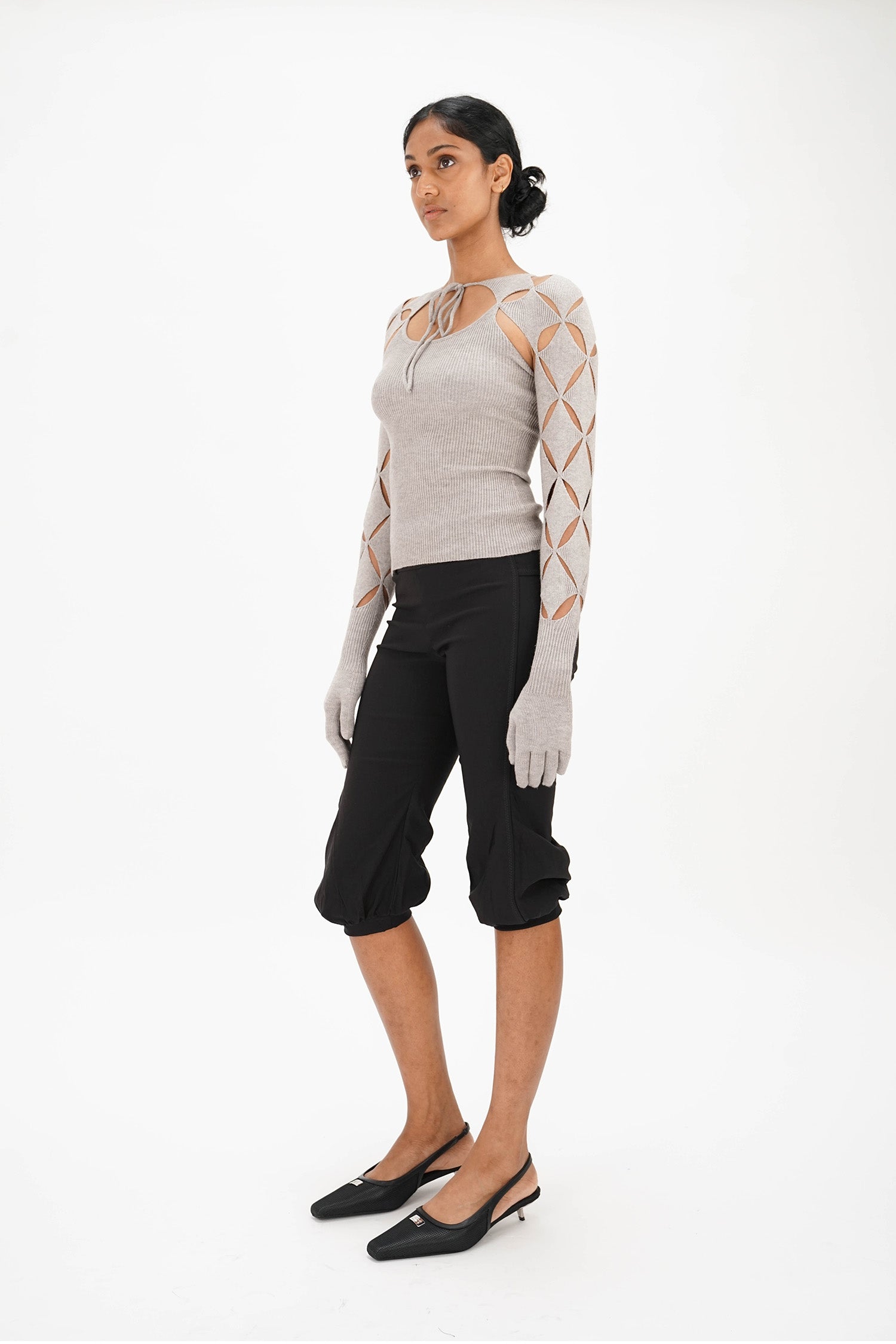Isa Boulder - Argyle Sleeve Top - Light Grey