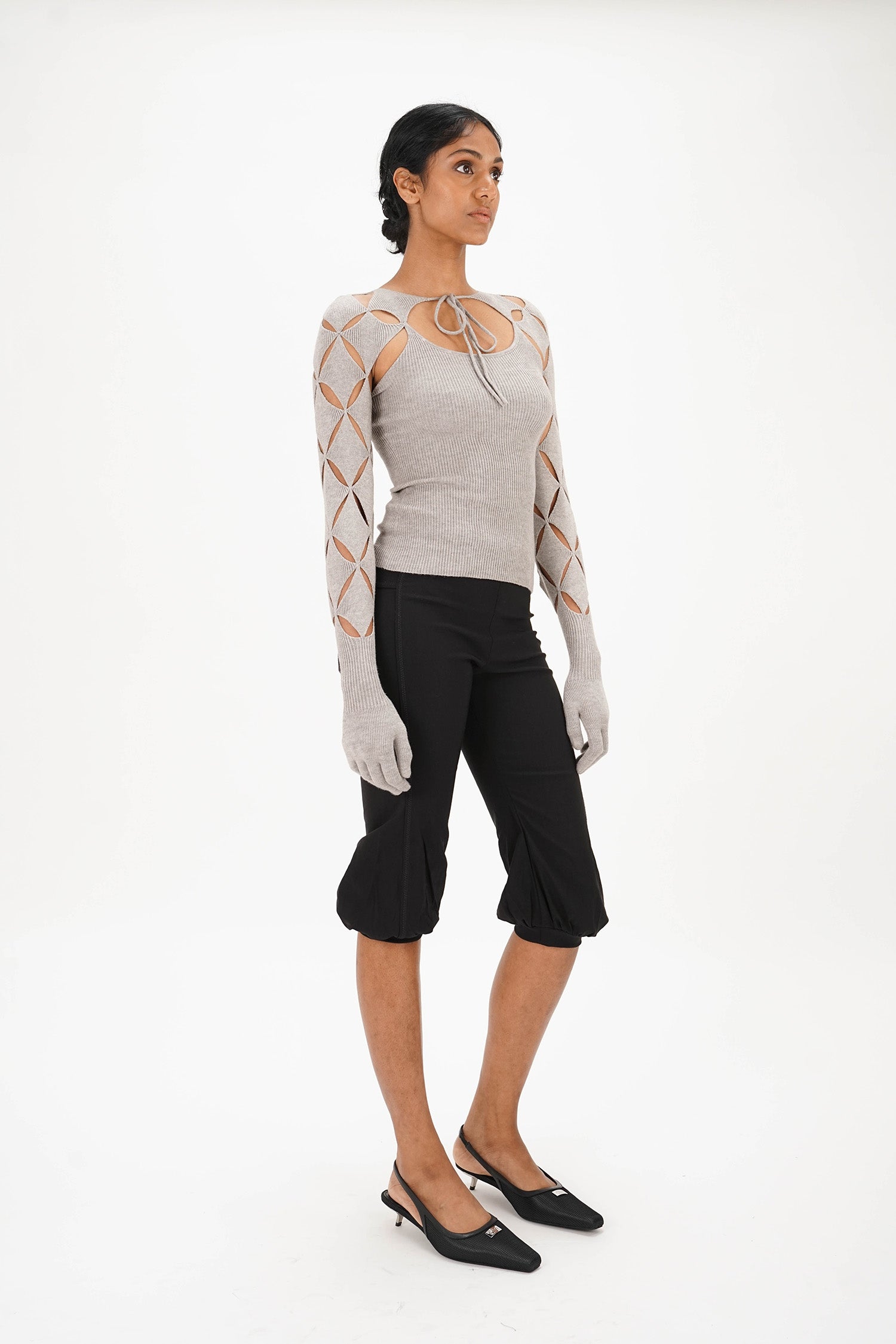 Isa Boulder - Argyle Sleeve Top - Light Grey