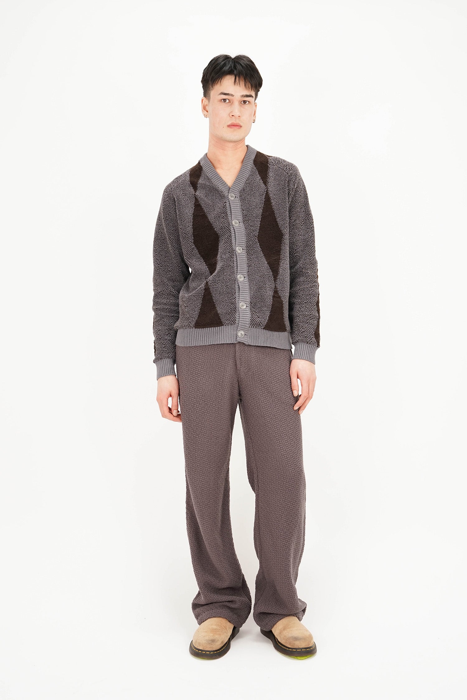 Isa Boulder - Argyle Cardigan - Smoke Brown