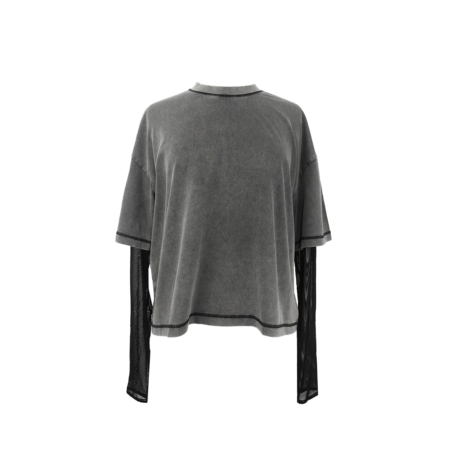 ESS.BEE double layered t-shirt in charcoal with mesh long sleeves 