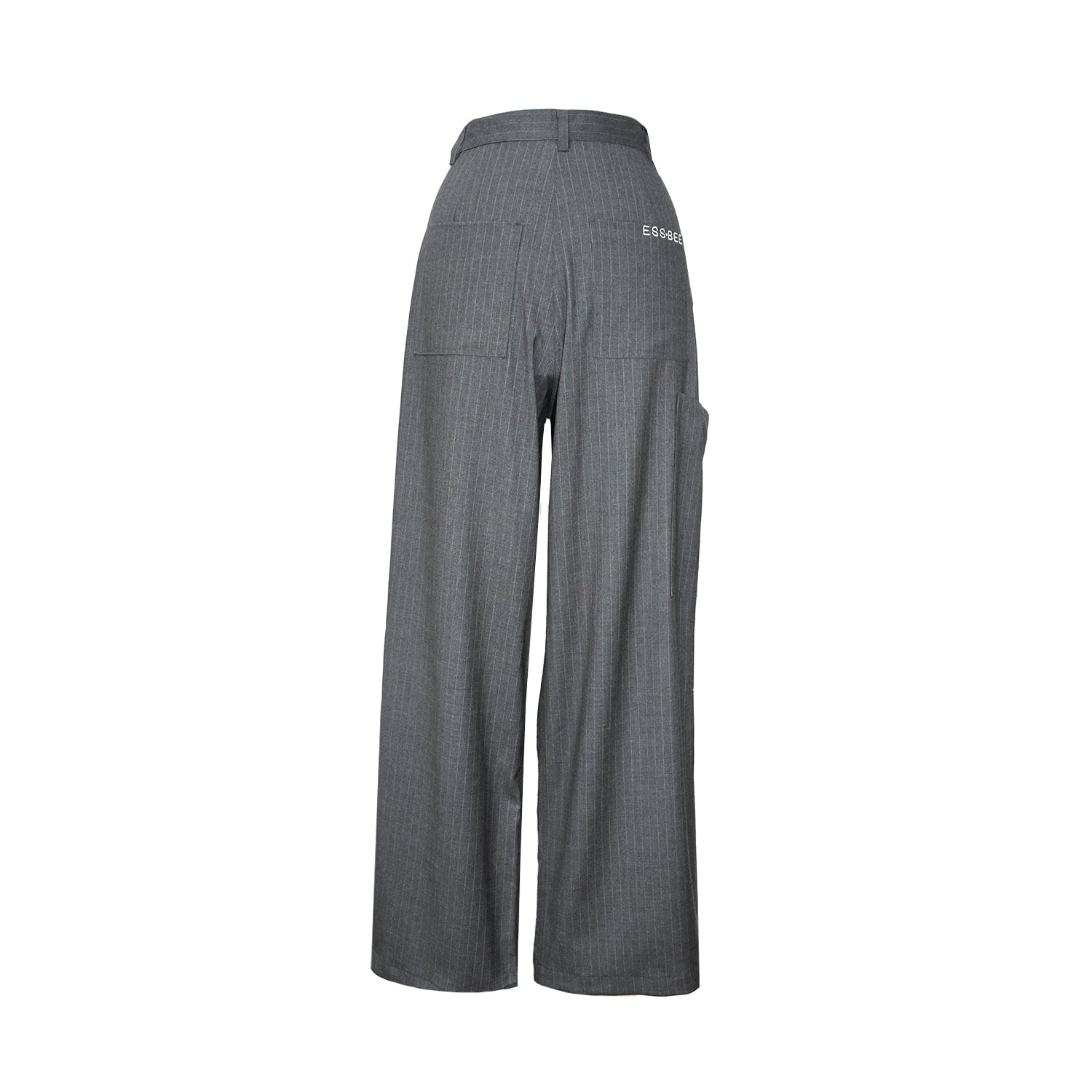 back of ESS.BEE pin-stripe pants in Grey