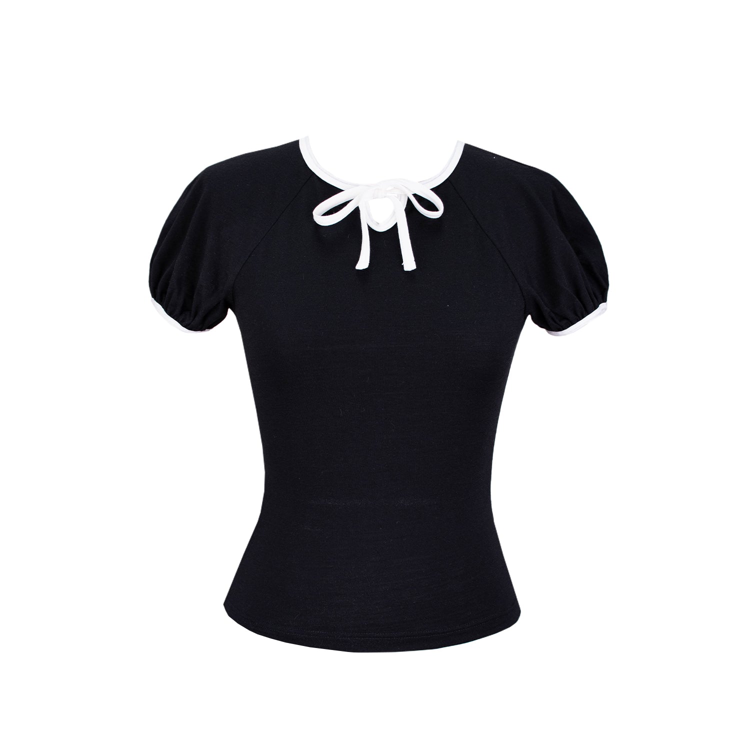 Emily Watson - Premium Merino Wool Raglan Keyhole Tee - Black