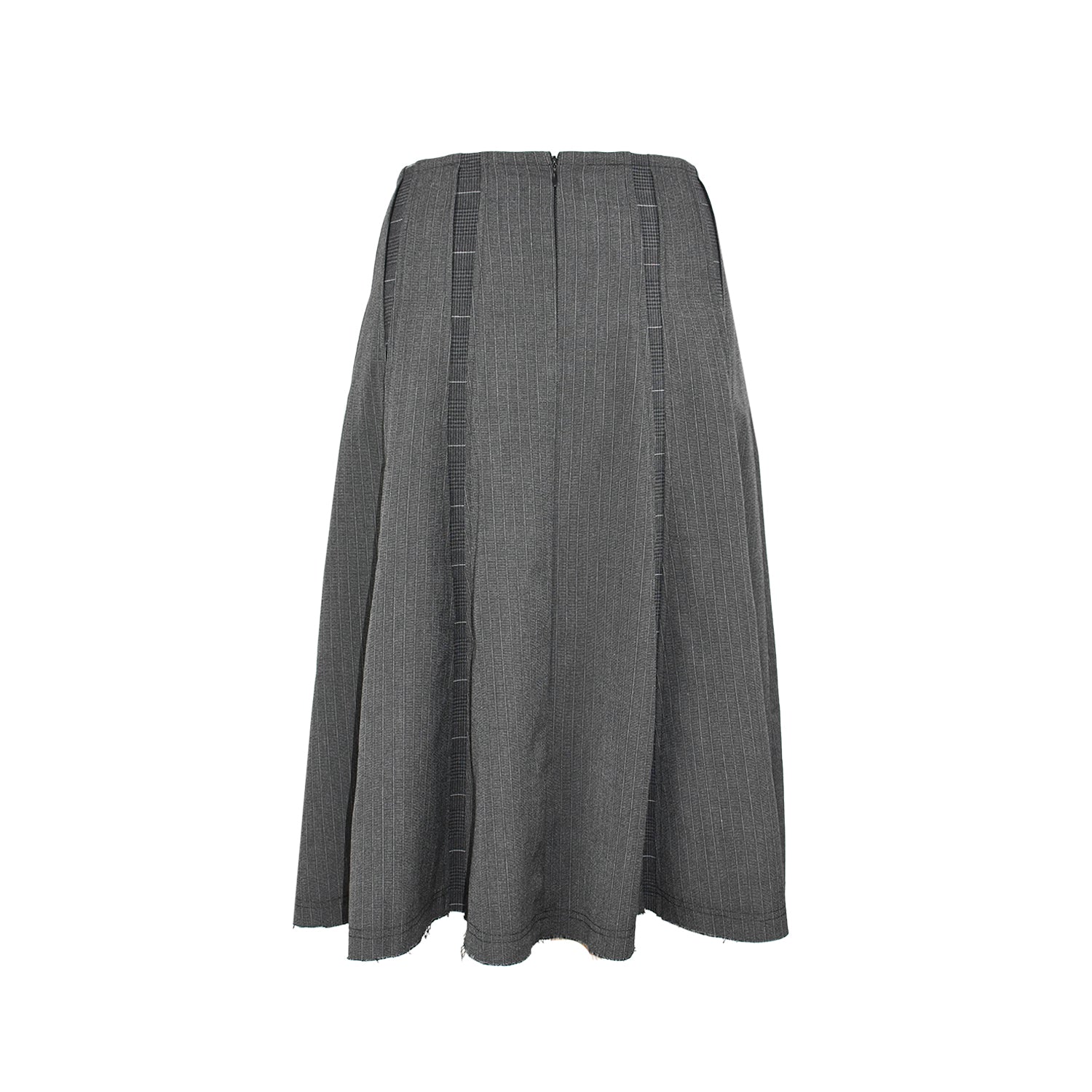 back of greta garmel grey mid length skirt