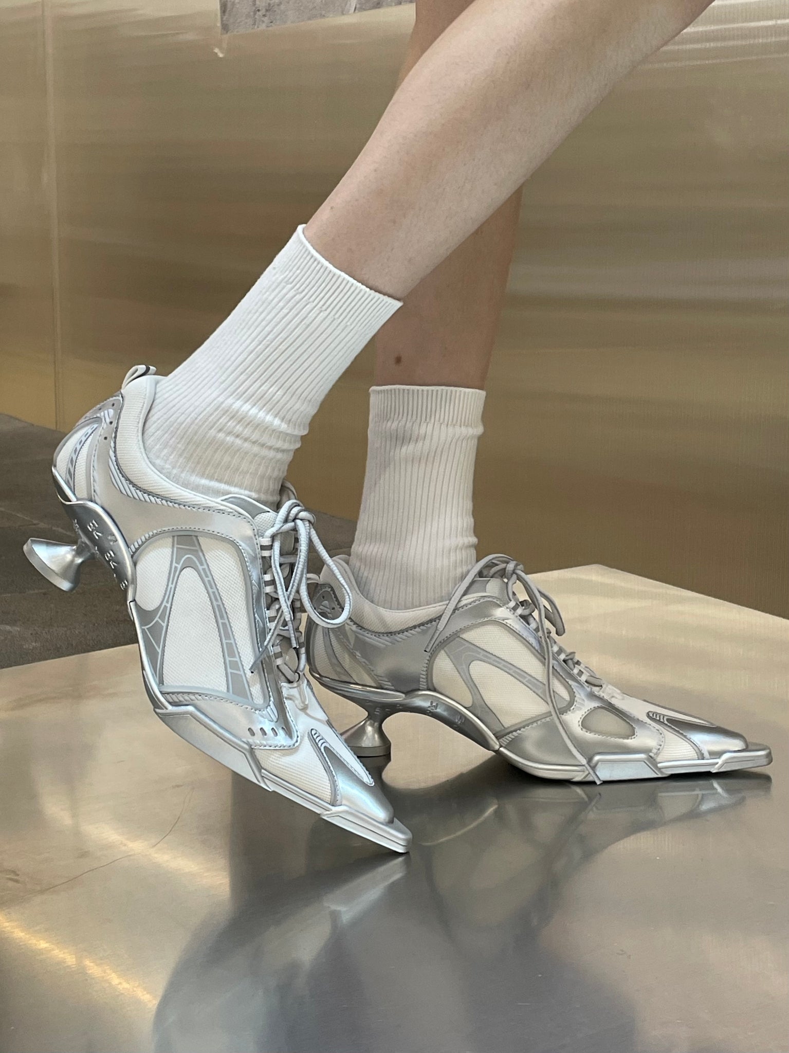 EMPTY BEHAVIOUR - Interstellar High Heel Sneaker - White/Silver