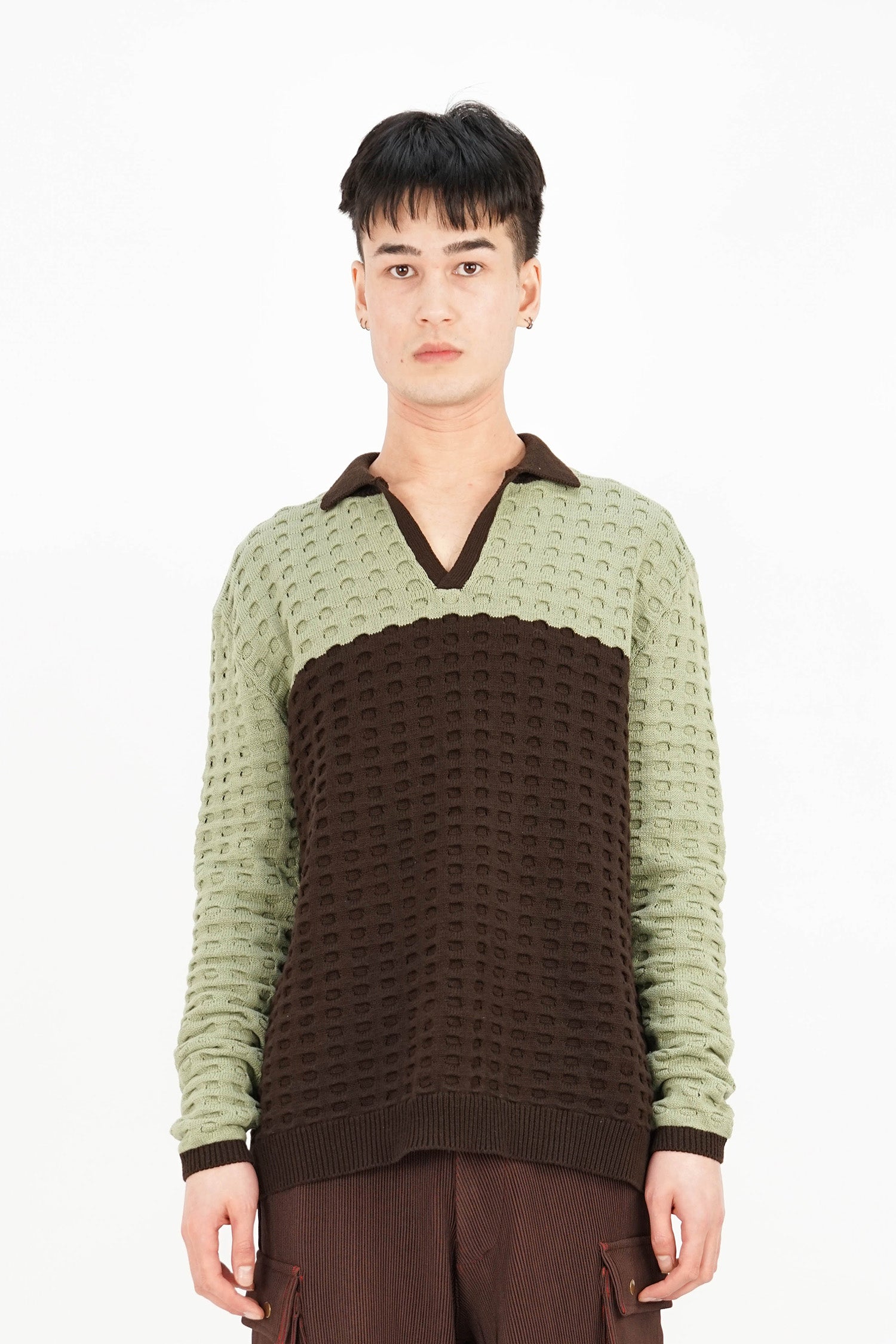 Isa Boulder - Long Sleeve Grid Polo - Choco Mint