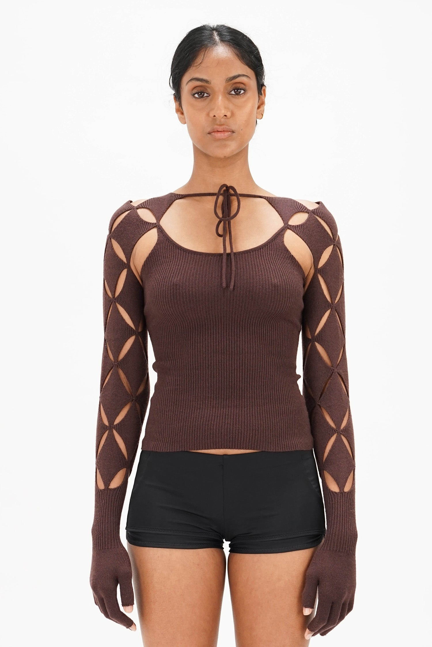 Isa Boulder - Argyle Sleeve Top - Chocolate
