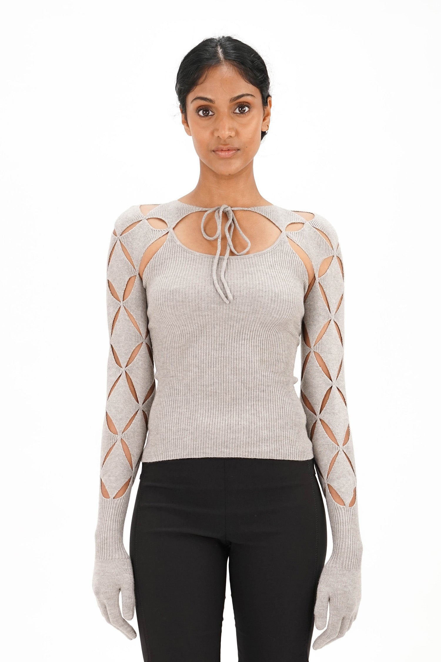 Isa Boulder - Argyle Sleeve Top - Light Grey