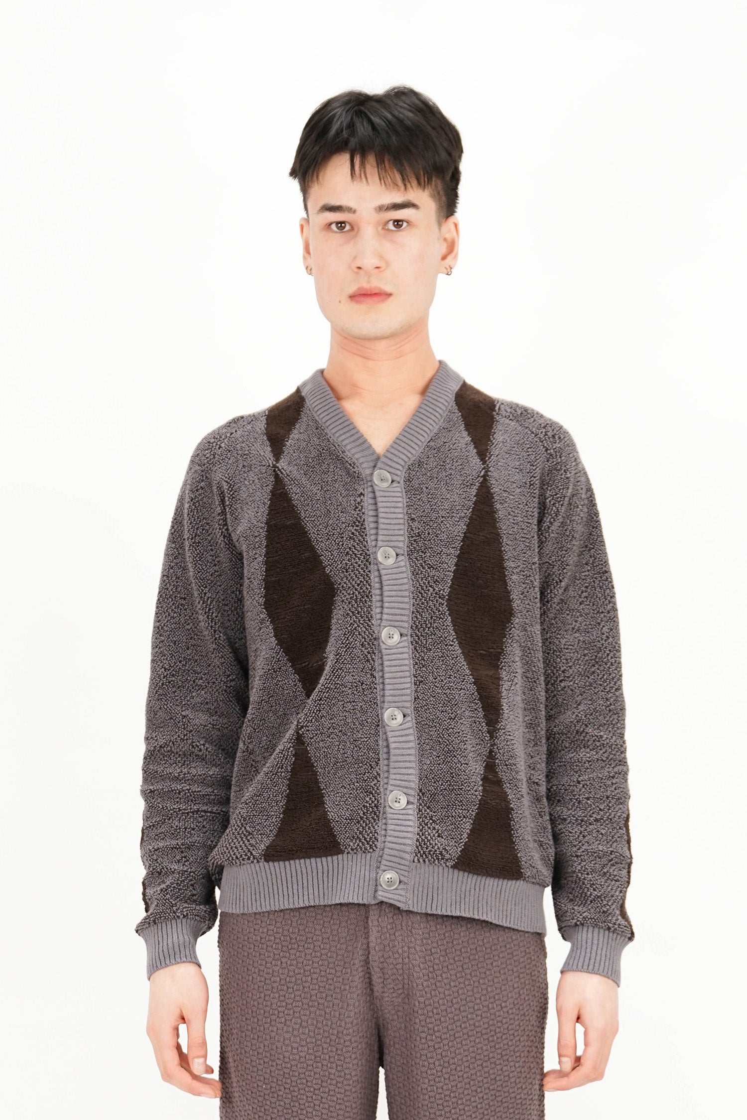 Isa Boulder - Argyle Cardigan - Smoke Brown