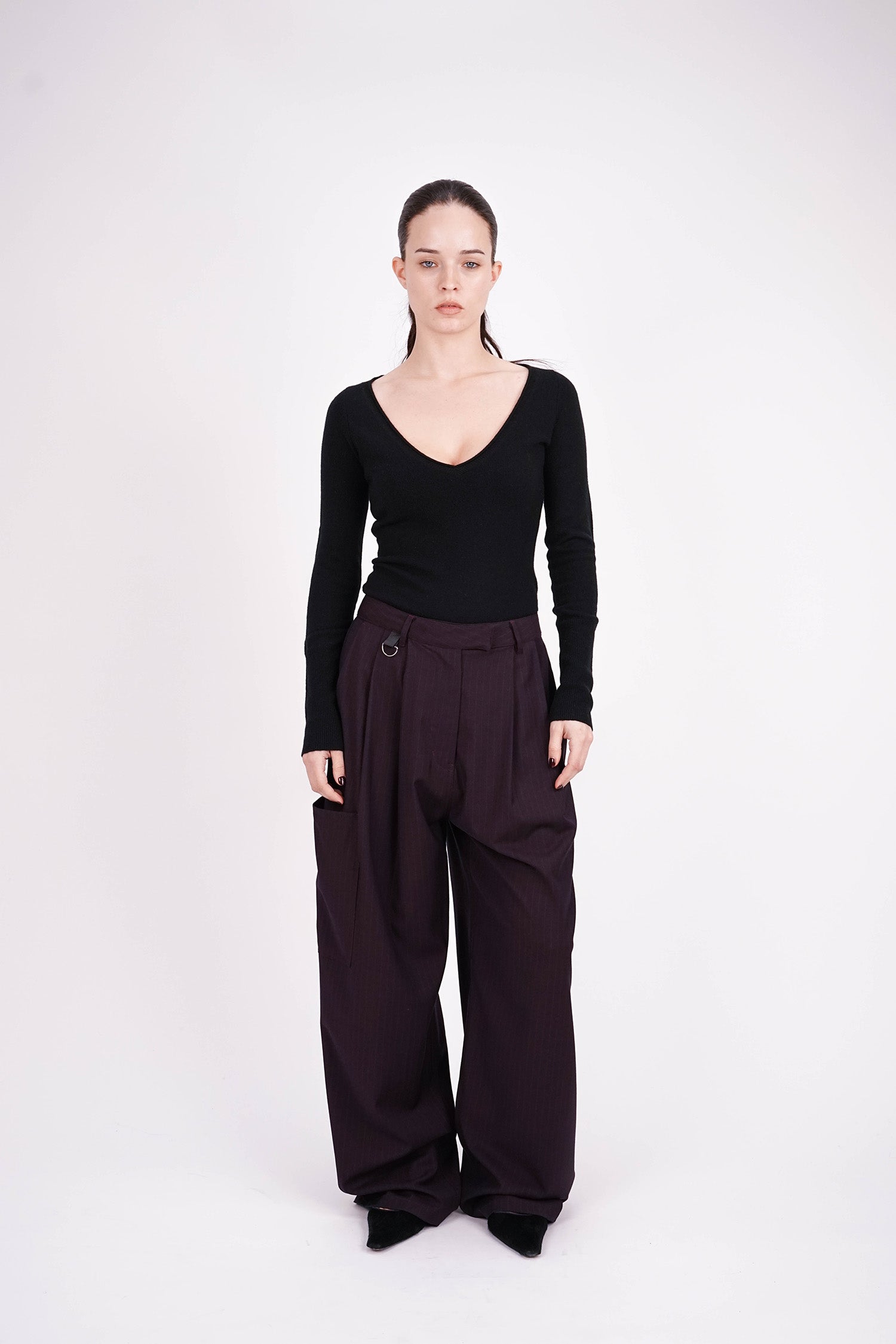 ESS.BEE - Pinstripe Trousers - Plum