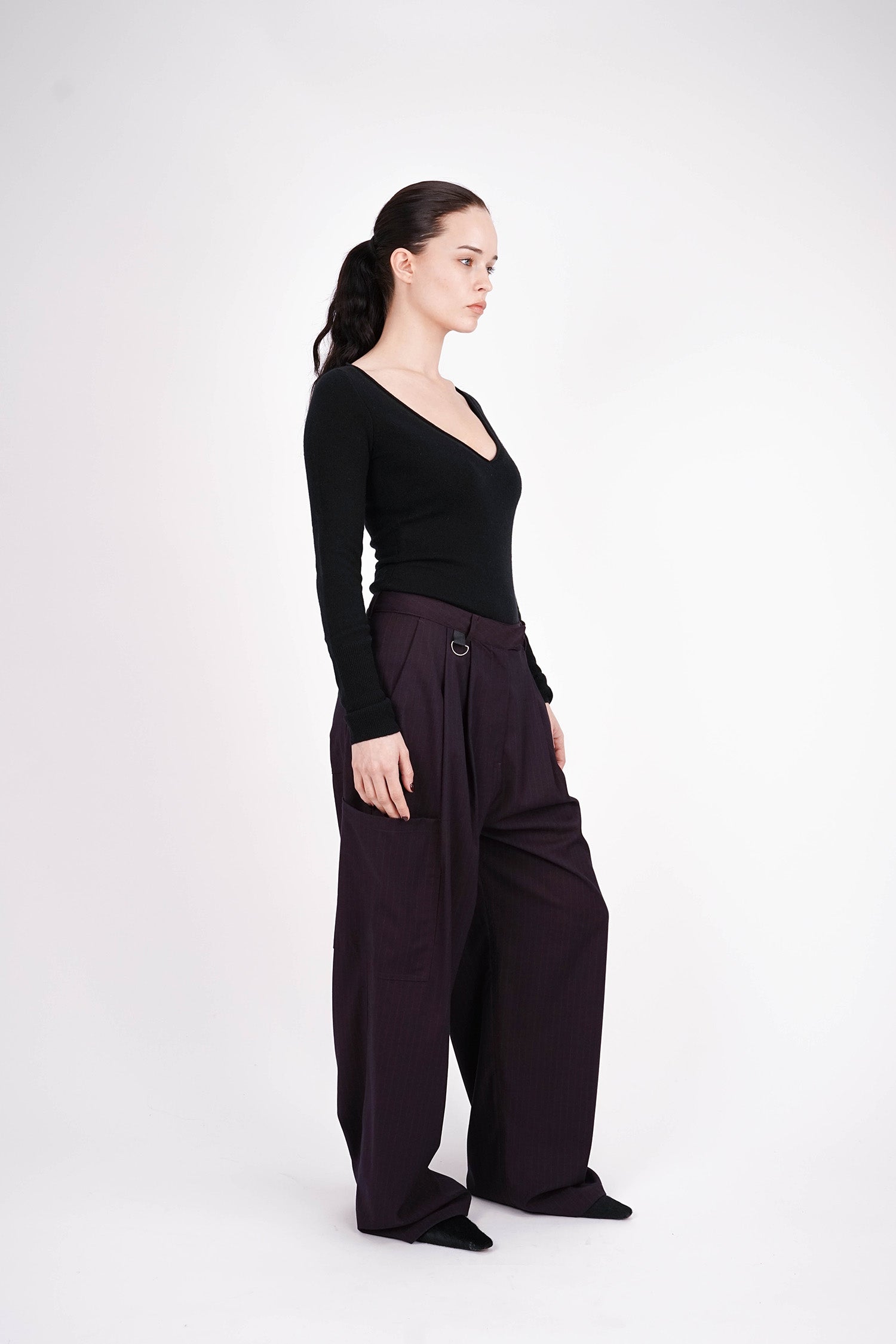 ESS.BEE - Pinstripe Trousers - Plum