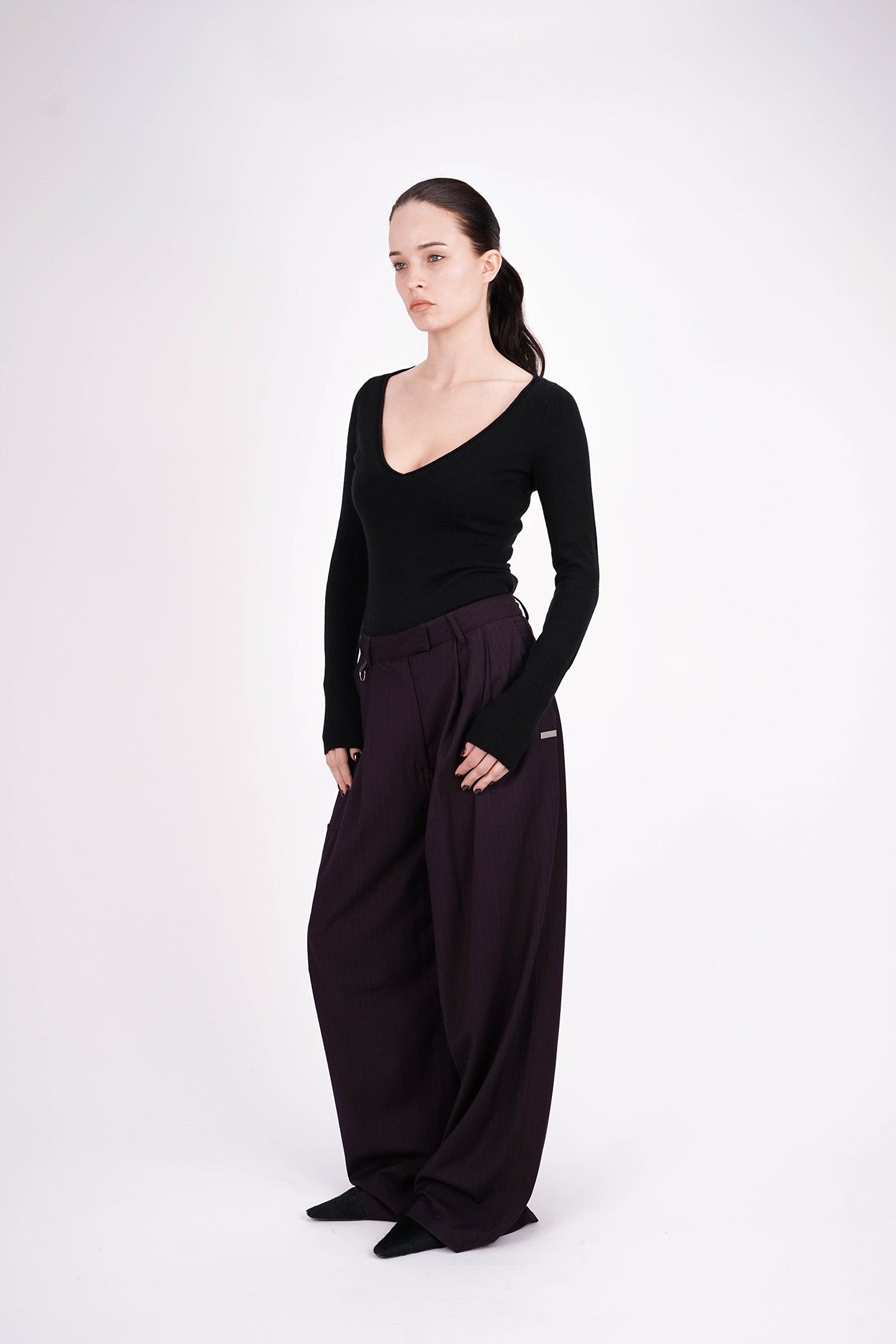 ESS.BEE - Pinstripe Trousers - Plum