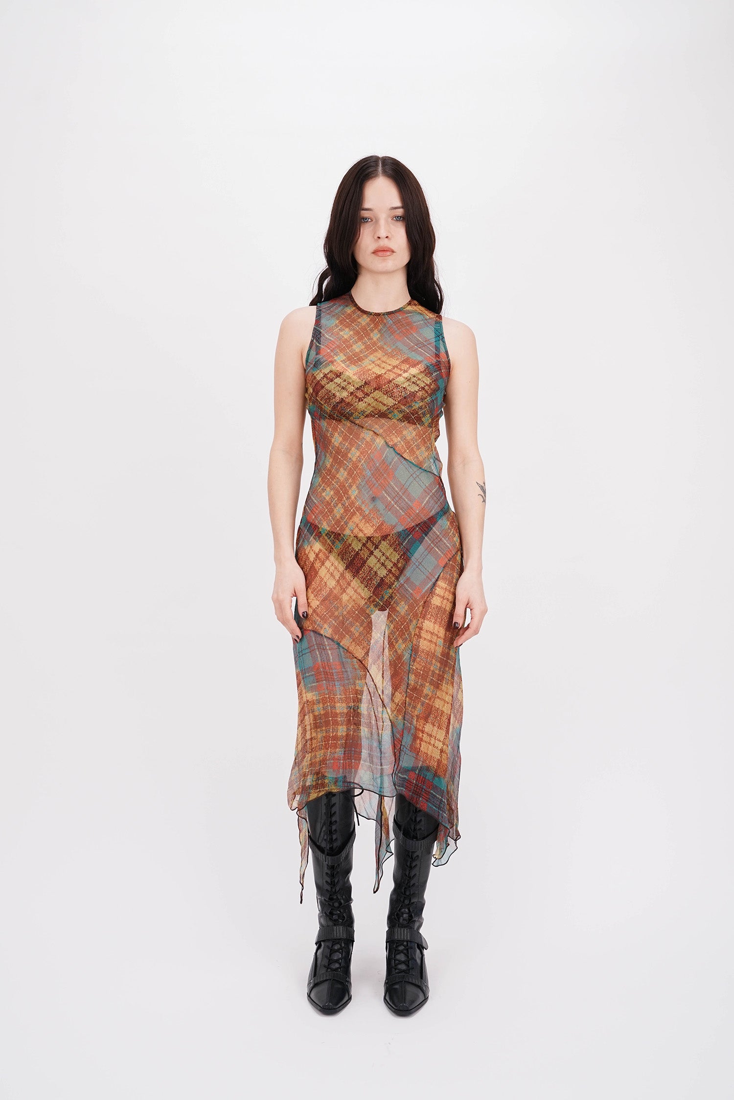 EMPATH - Sunset Plaid Silk Dress