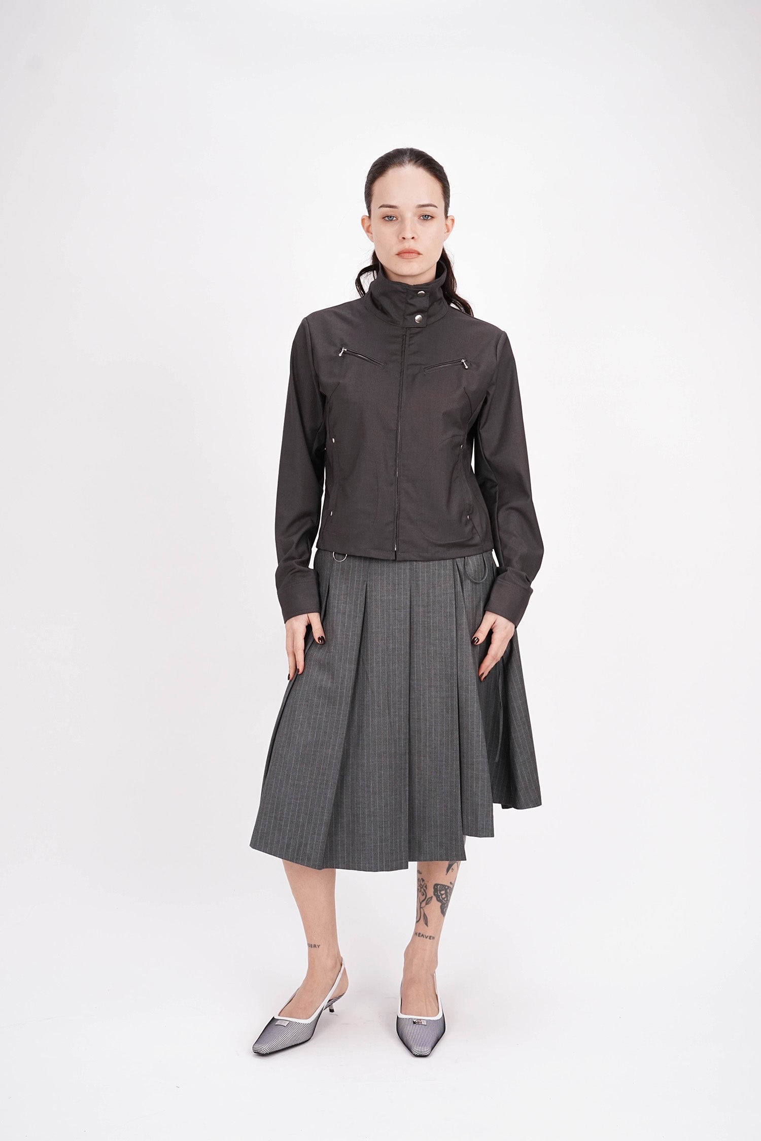 ESS.BEE - Pleated Skirt - Grey Pinstripe