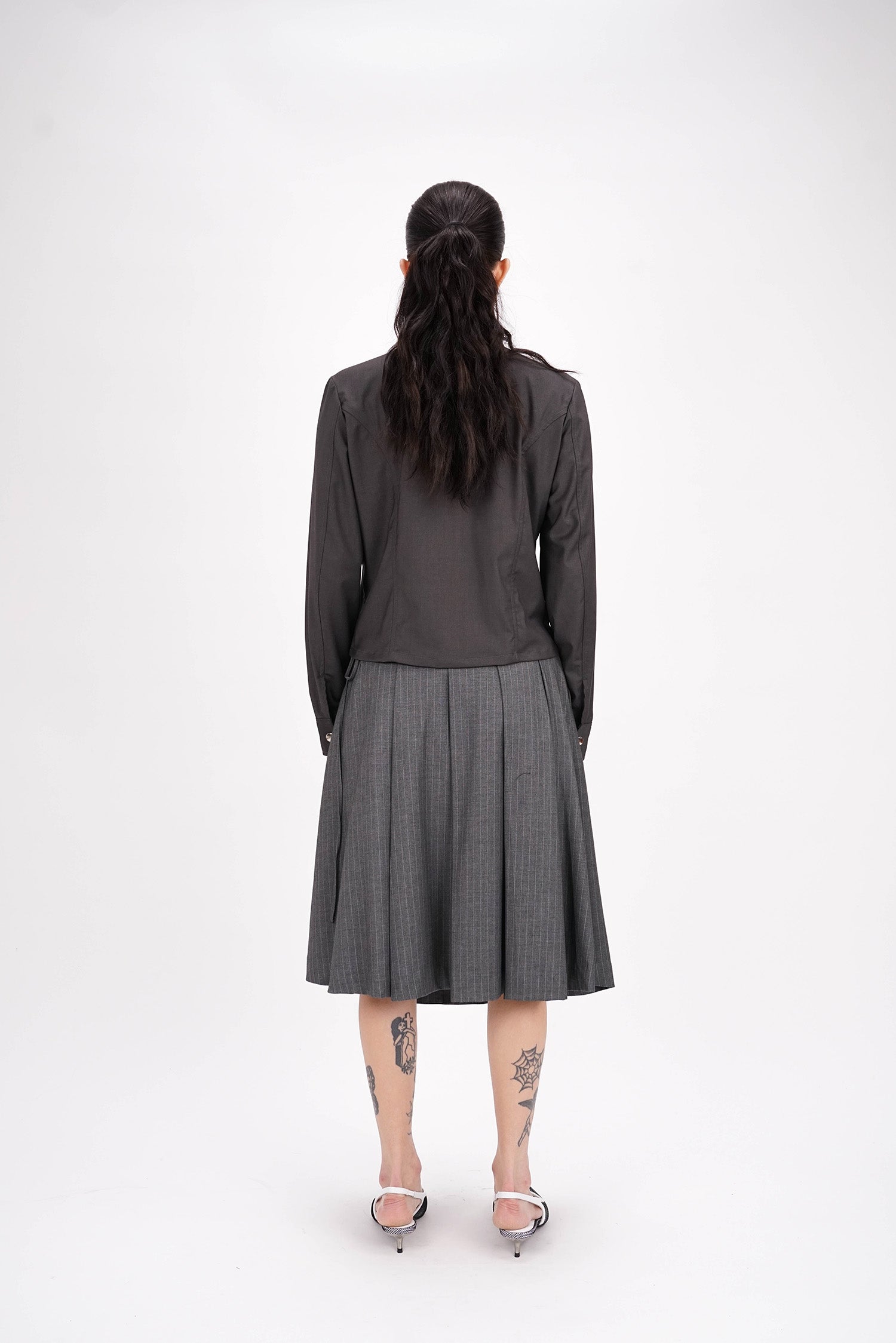 ESS.BEE - Pleated Skirt - Grey Pinstripe